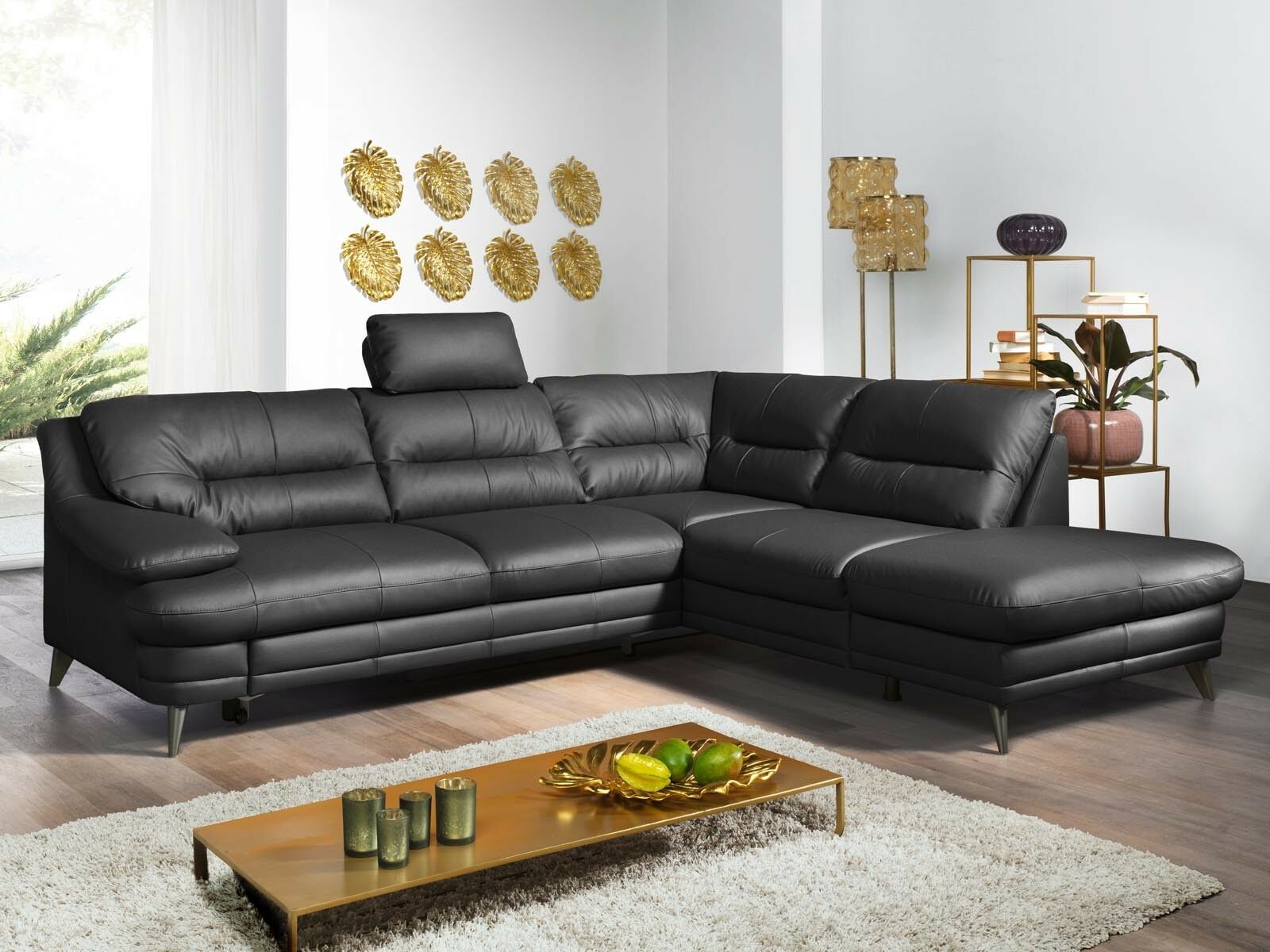 Canapé convertible BOLOSS avec méridienne droite éco-cuir noir