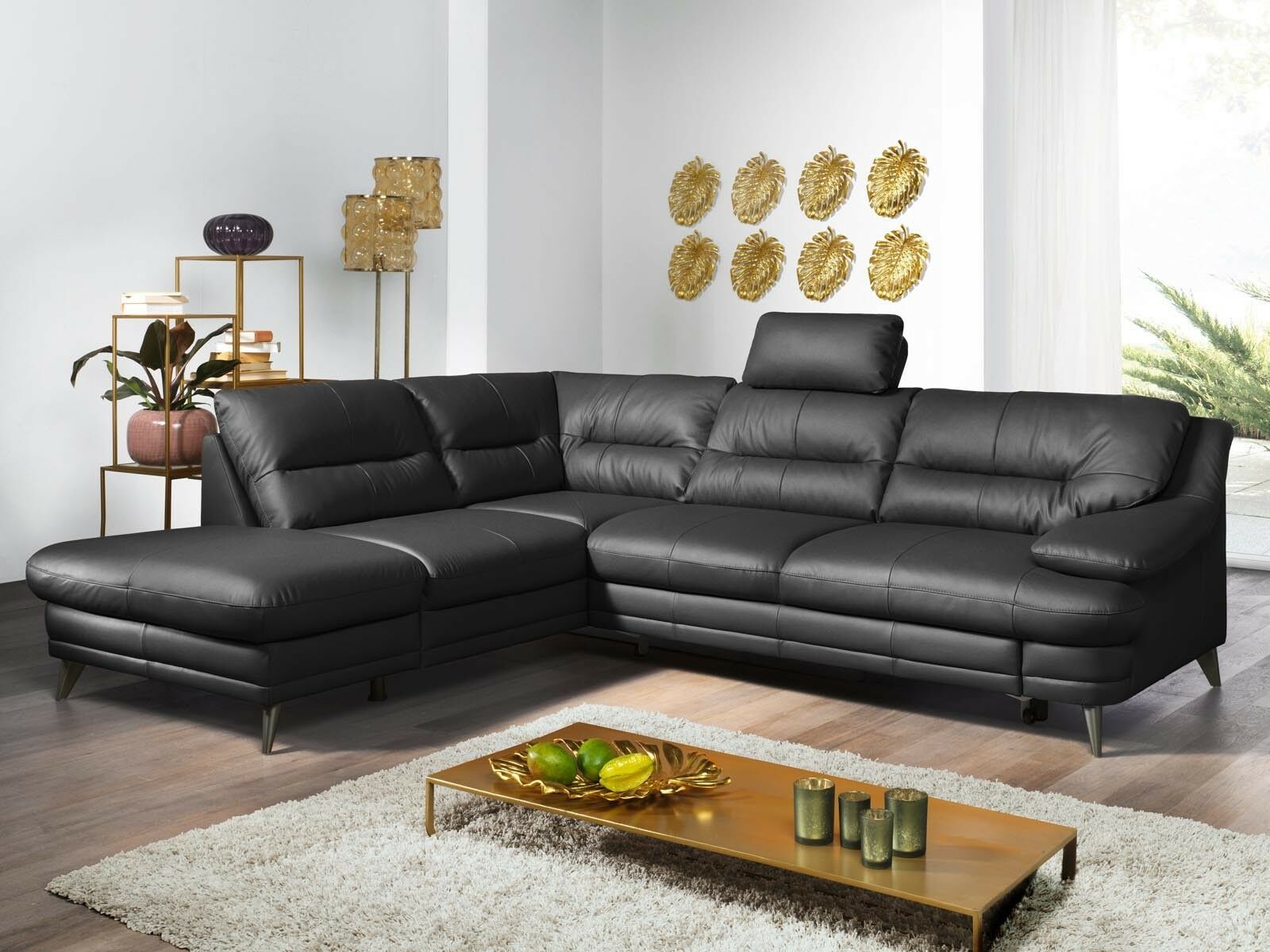 Canapé convertible BOLOSS avec méridienne gauche eco-cuir noir