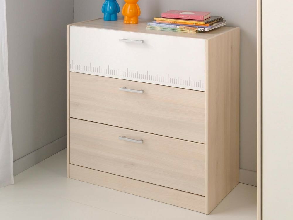 Commode CARL 3 tiroirs acacia fumé/blanc