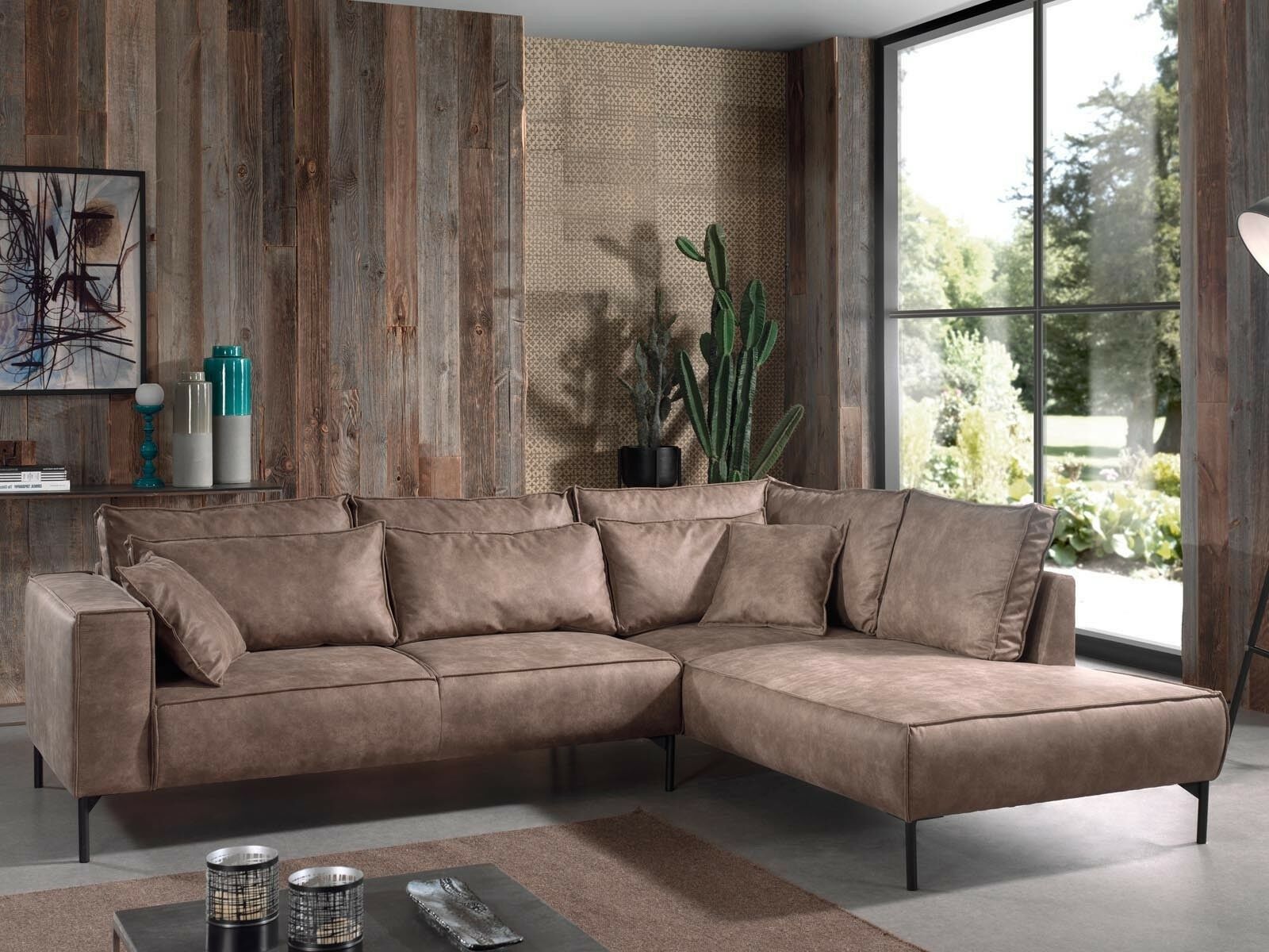 Canapé KOWEIT avec méridienne droite tissu marron