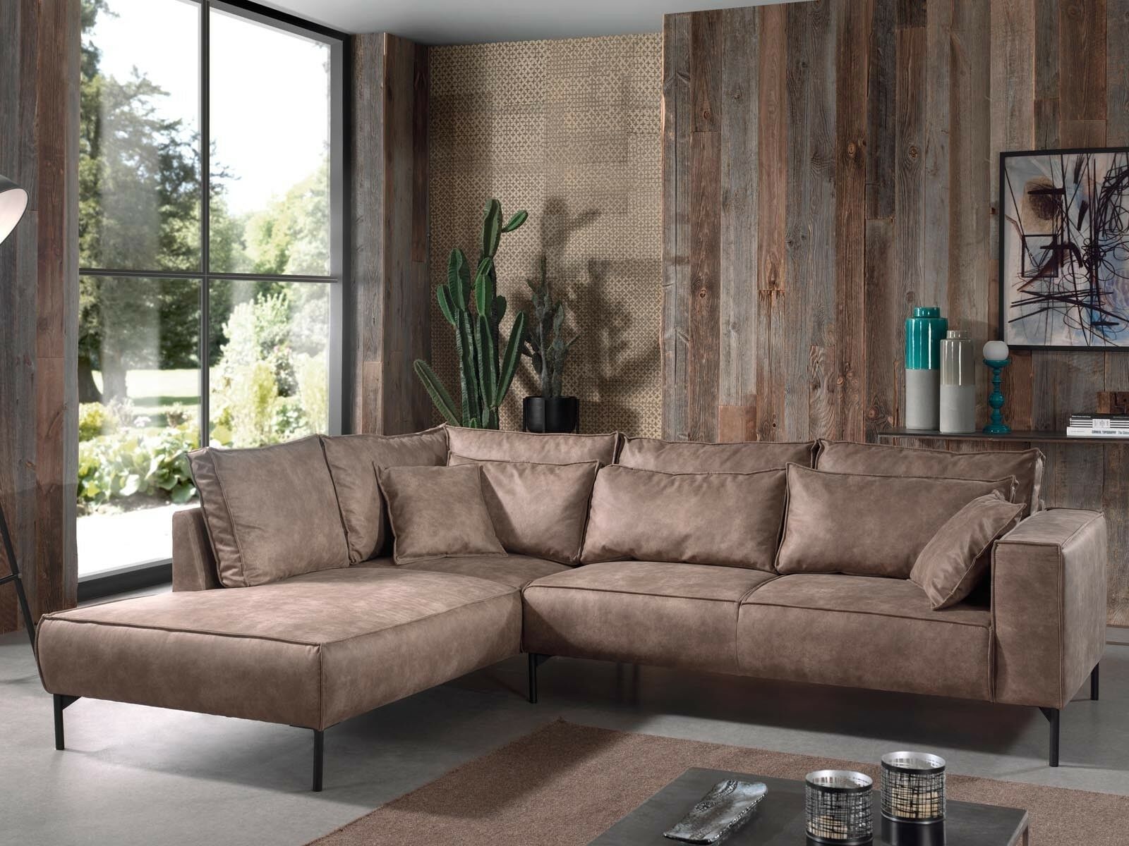 Canapé KOWEIT avec méridienne gauche tissu marron