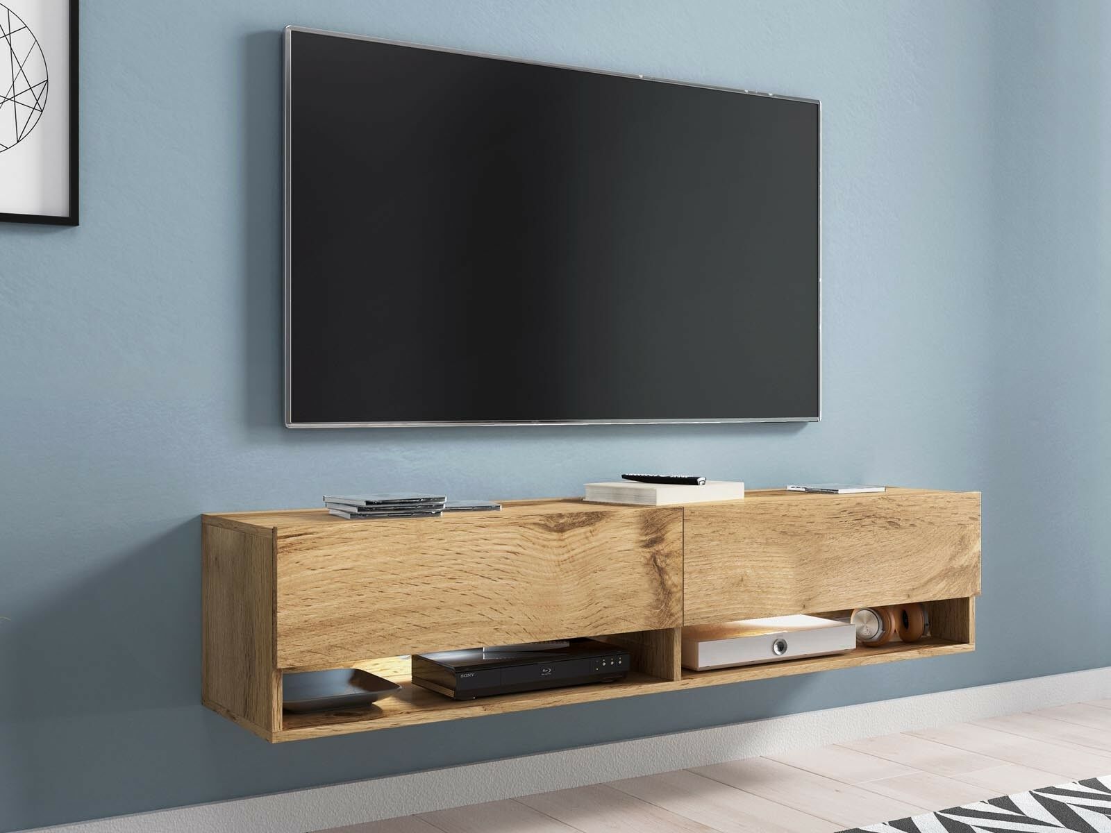 Meuble tv-hifi ACAPULCO 2 portes battantes 140 cm chêne wotan