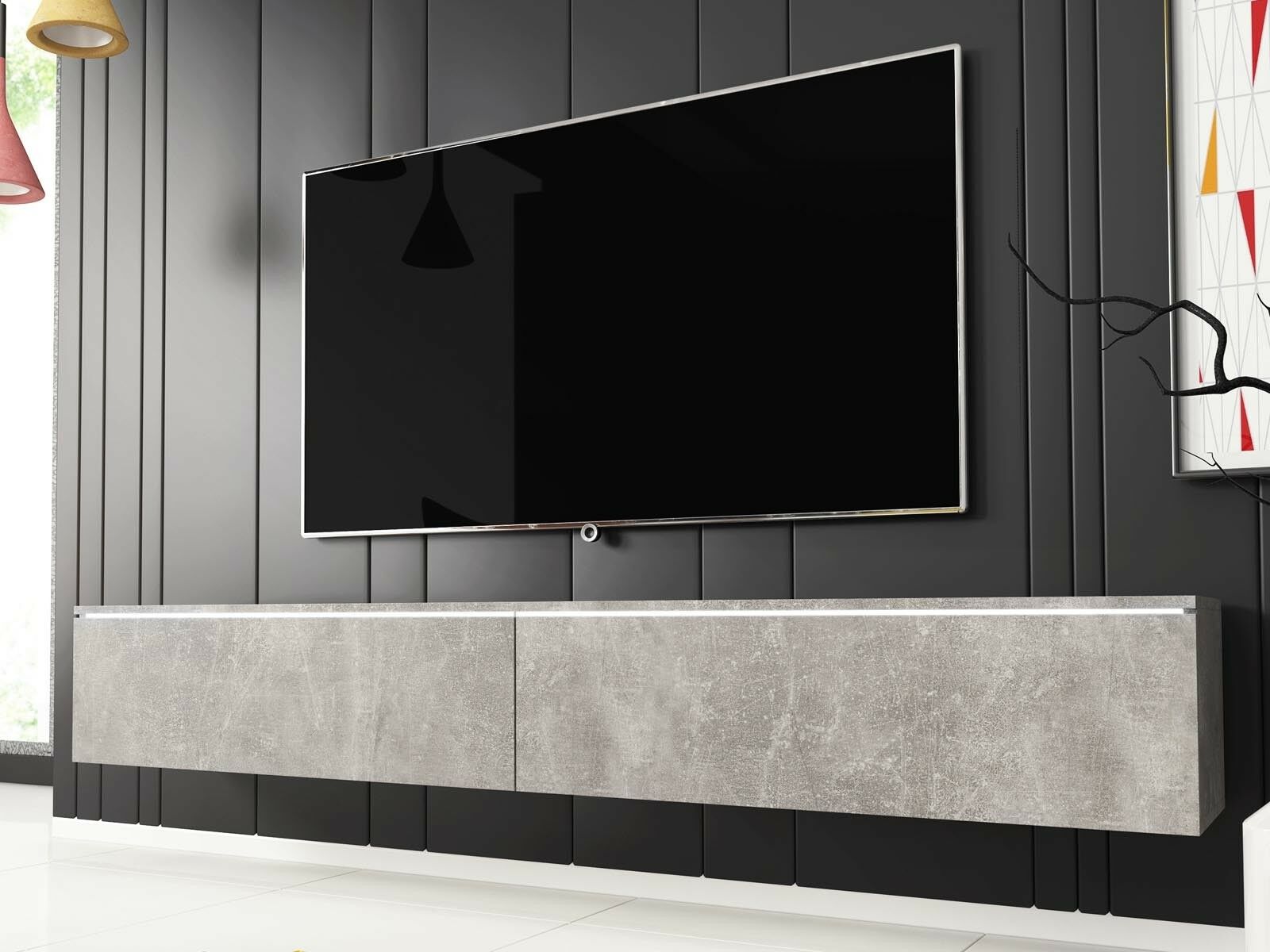 Meuble tv-hifi DUBAI 2 portes battantes 180 cm béton