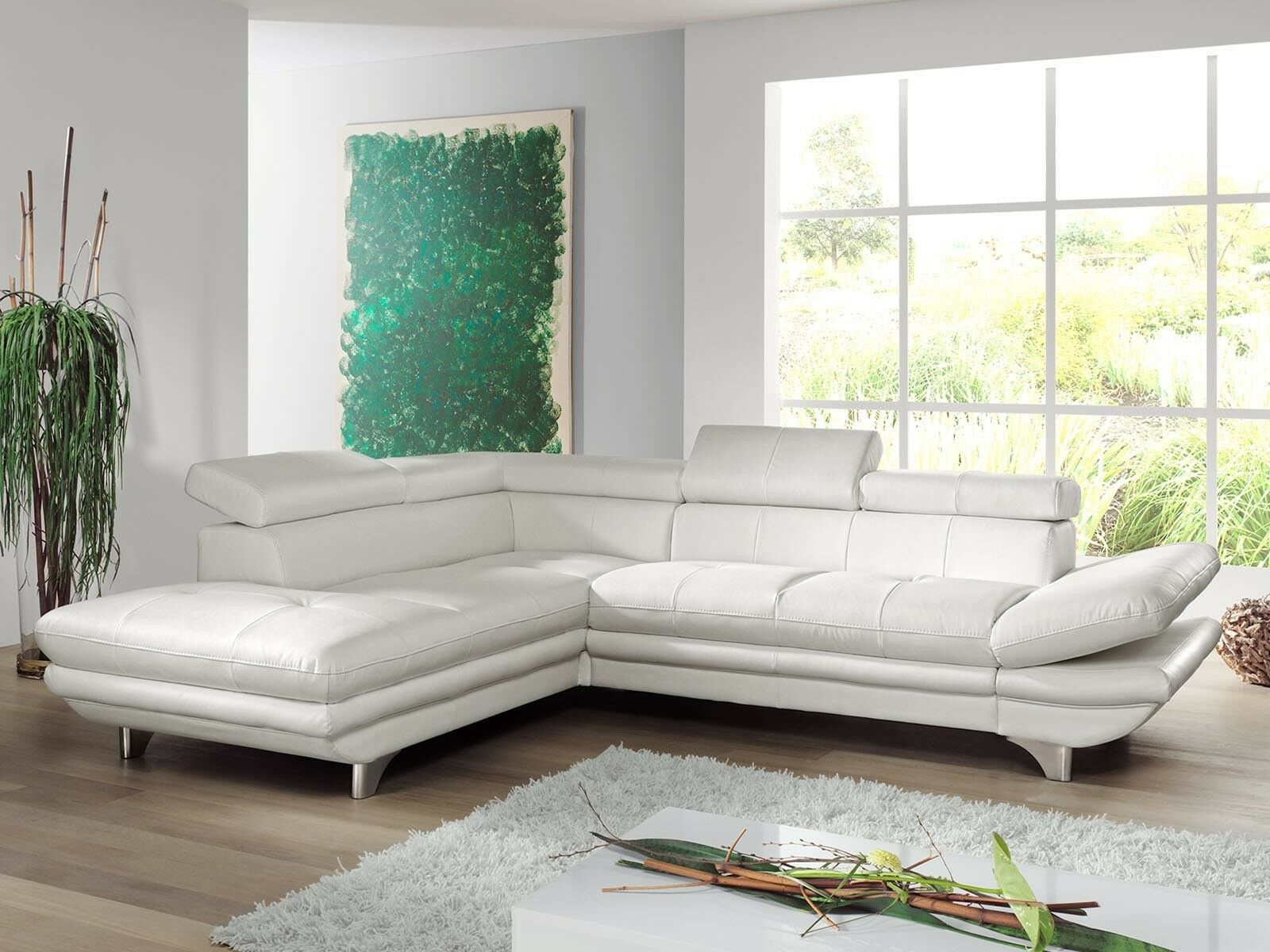 Canapé convertible ENTOURAGE d’angle avec méridienne gauche éco-cuir blanc