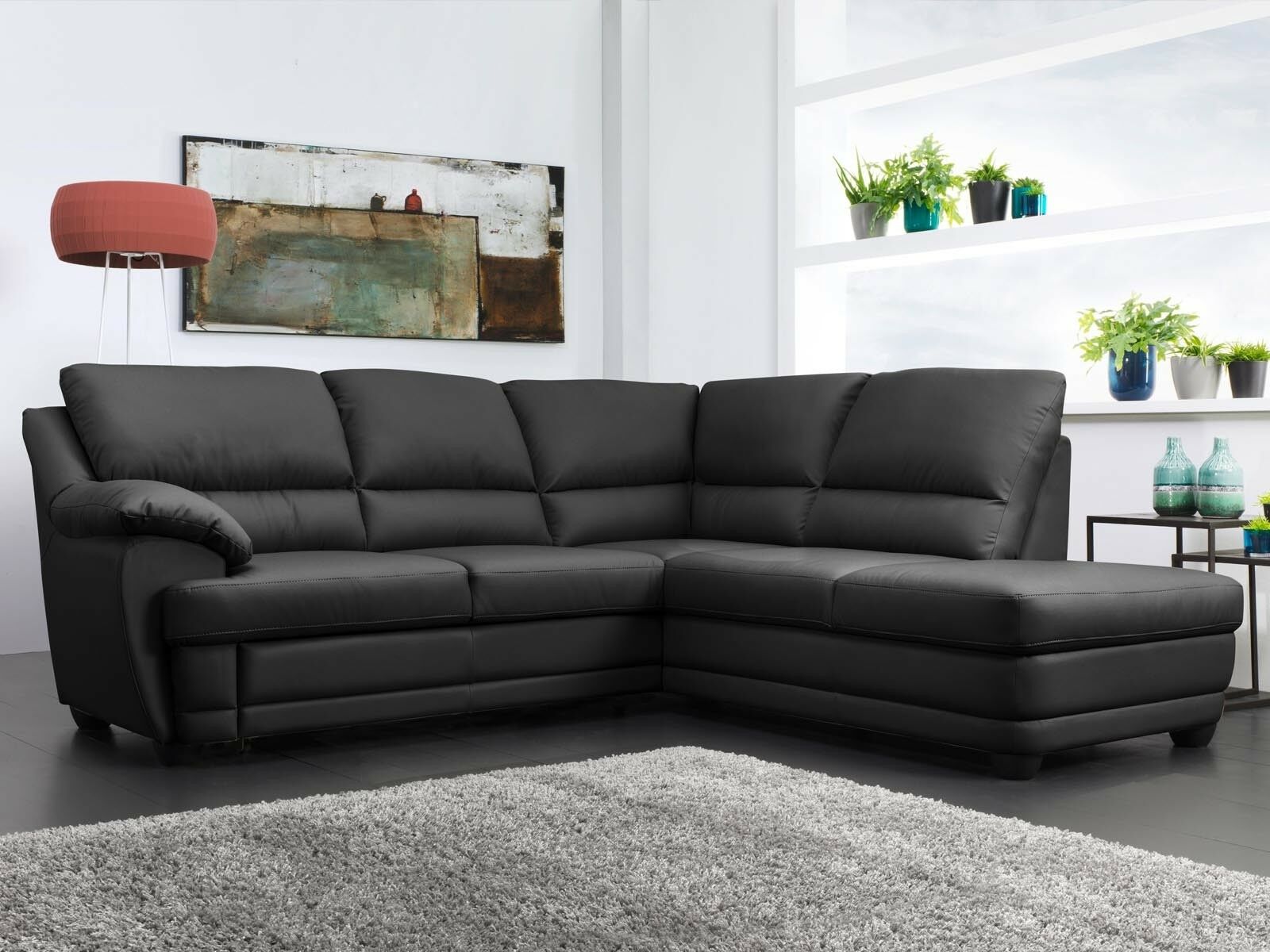Canapé convertible NEBRASKA avec méridienne droite éco-cuir noir