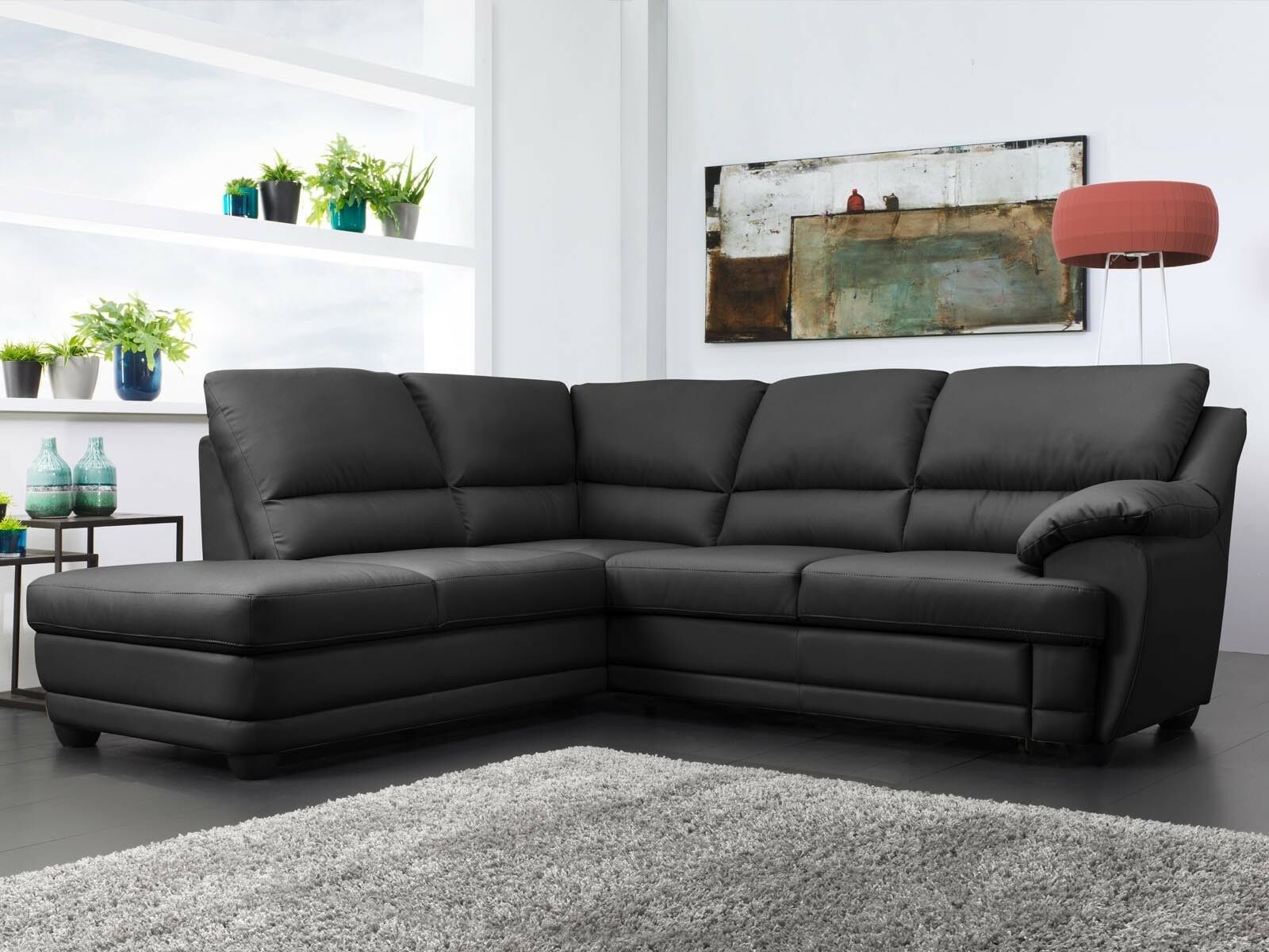 Canapé convertible NEBRASKA avec méridienne gauche éco-cuir noir