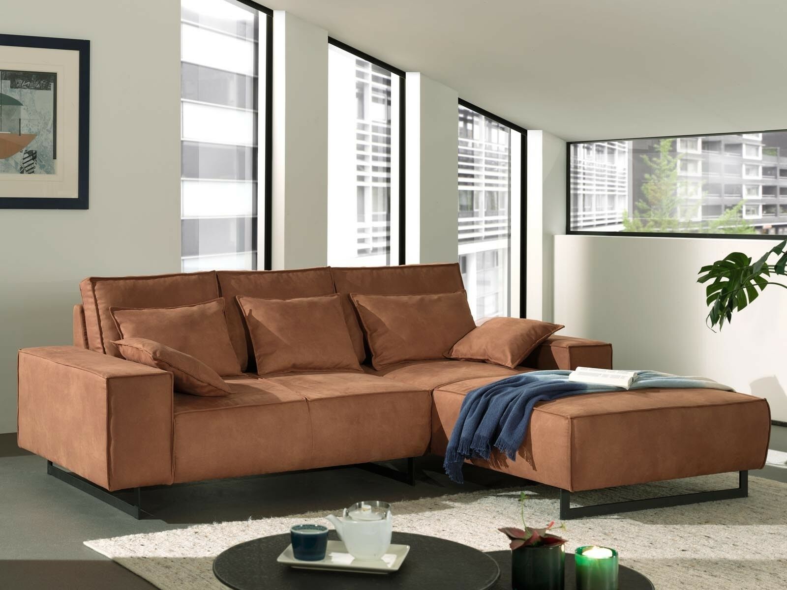 Canapé NATHAN méridienne droite tissu “Zaria” brun clair