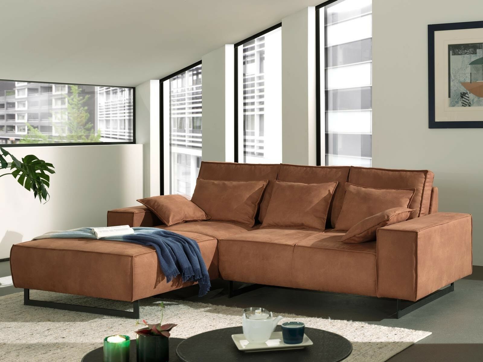 Canapé NATHAN méridienne gauche tissu “Zaria” brun clair