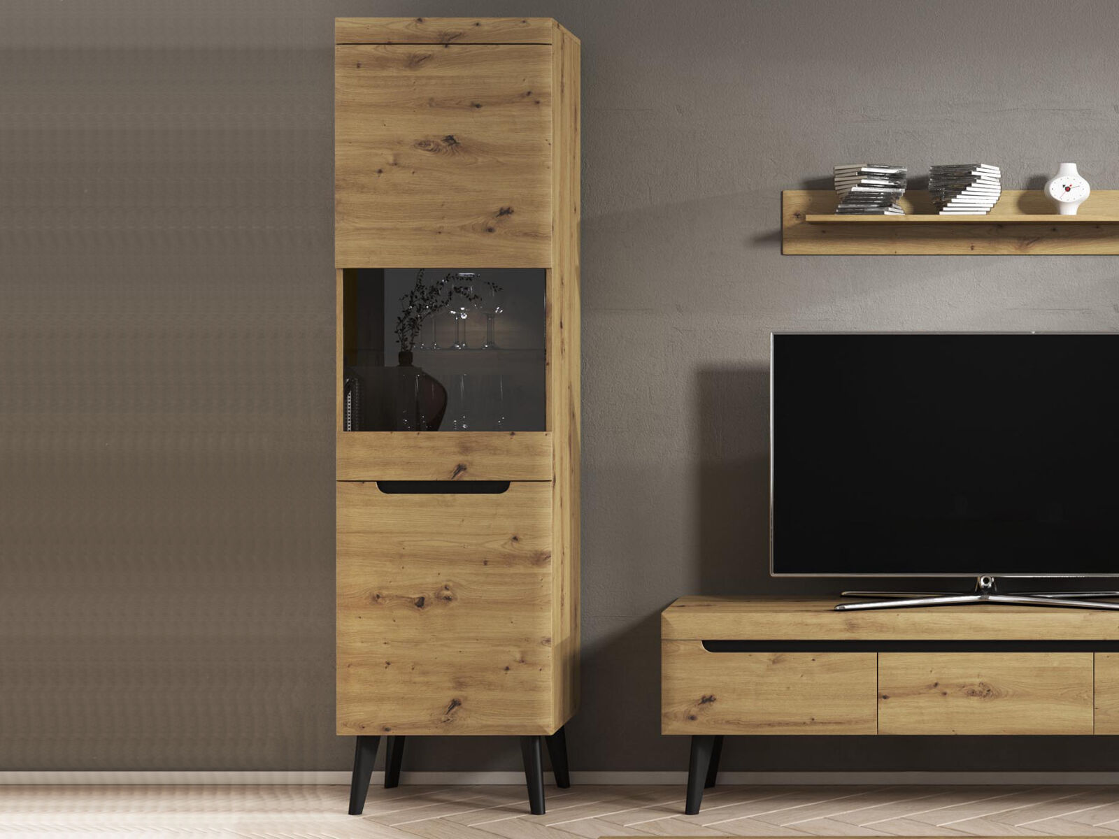 Colonne NORDO 1 porte chêne artisan avec led