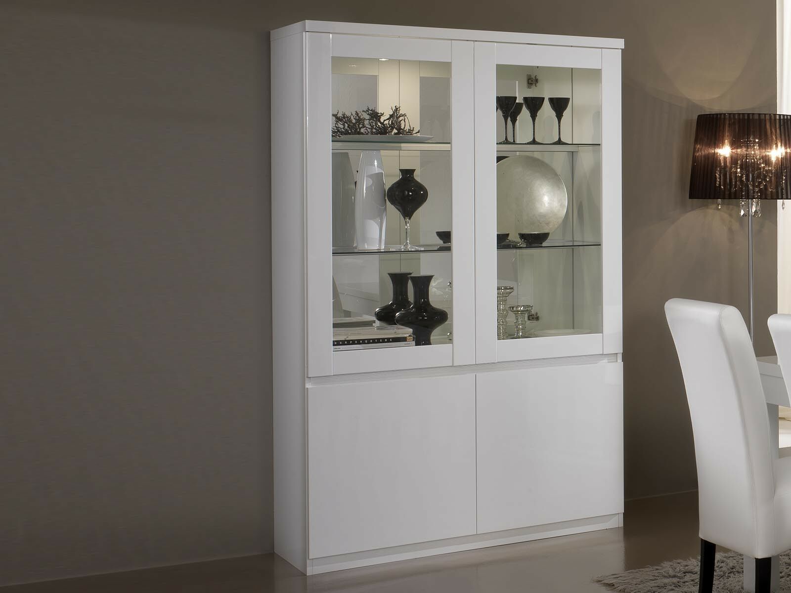 Vitrine ROMEO 4 portes blanc laque avec led