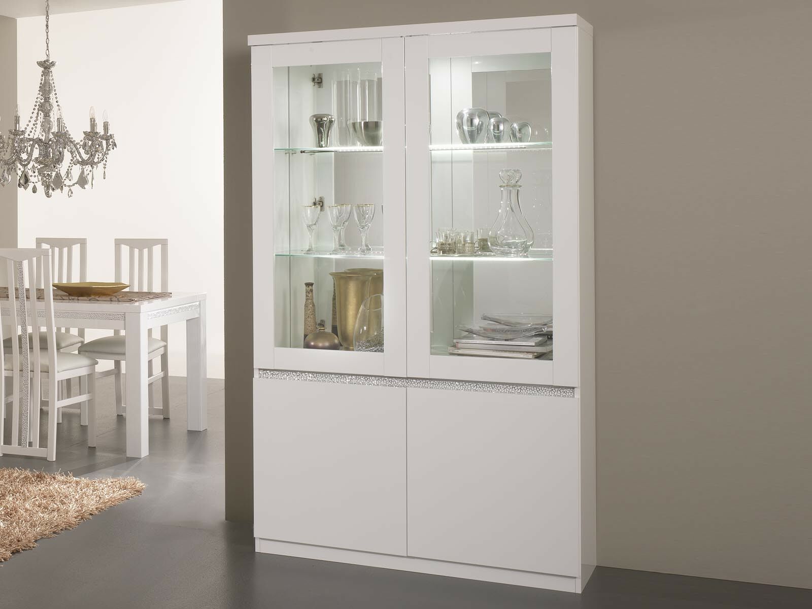 Vitrine REBECCA 4 portes blanc laque avec led