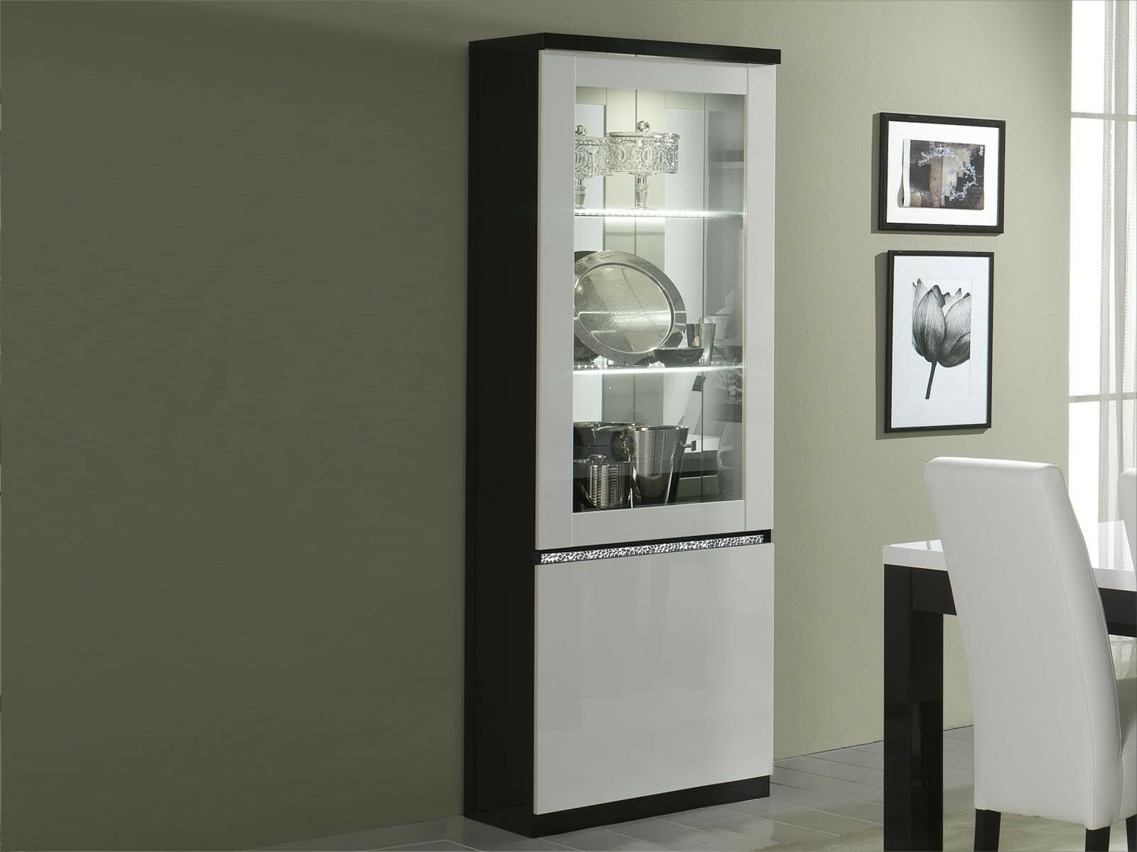 Vitrine REBECCA 2 portes noir laque/blanc laque