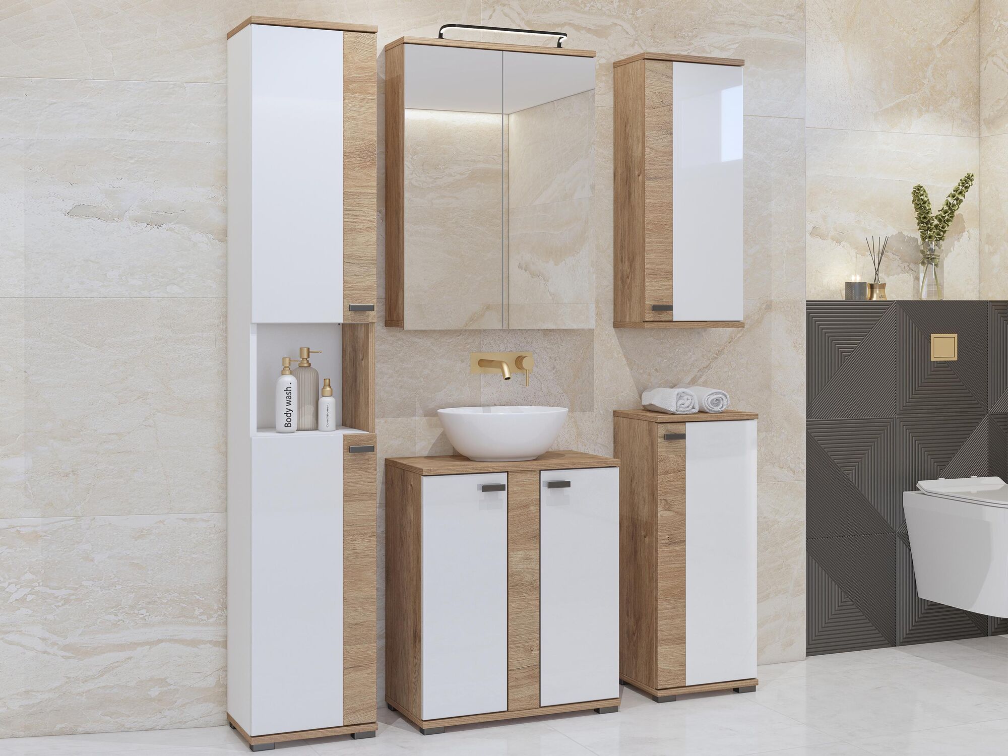 Colonne FAGOCHIA 2 portes blanc/chêne doré