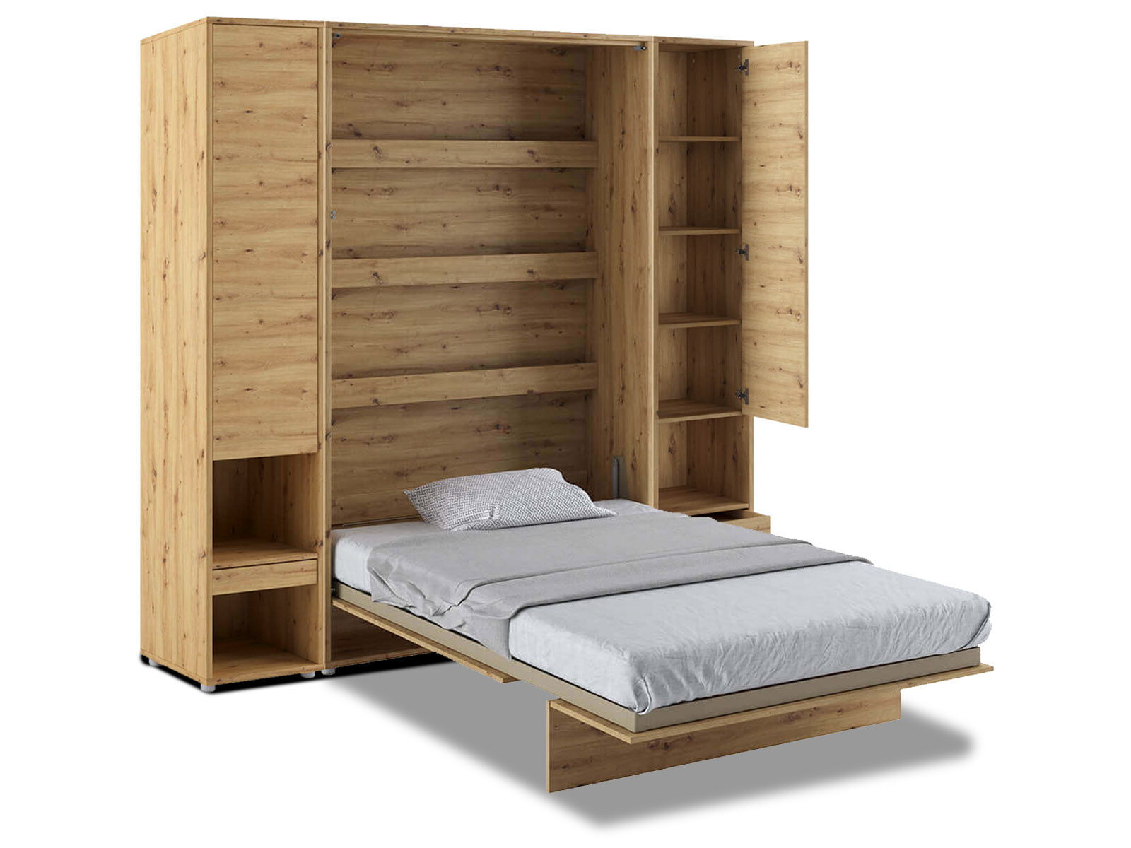 Lit mural escamotable CONCEPTION PRO 120x200 cm chêne artisan (vertical) avec armoires et matelas