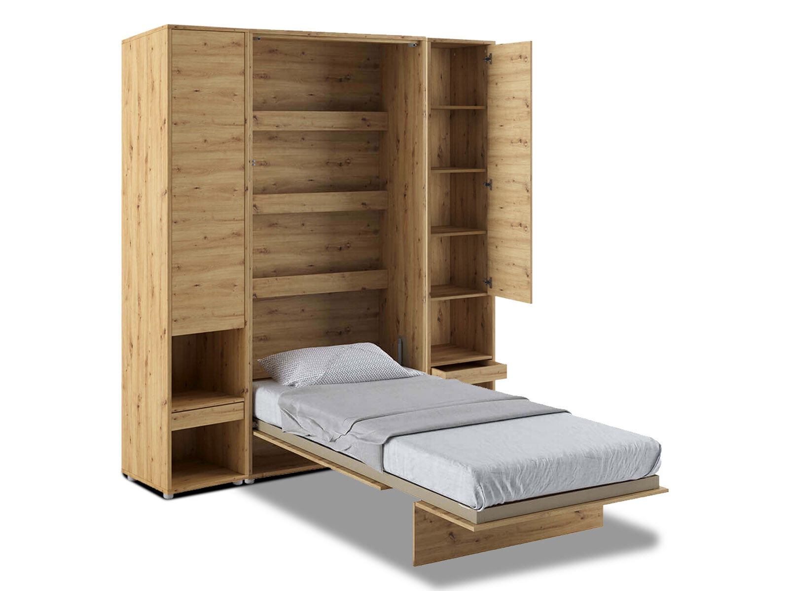 Lit mural escamotable CONCEPTION PRO 90x200 cm chêne artisan (vertical) avec armoires et matelas