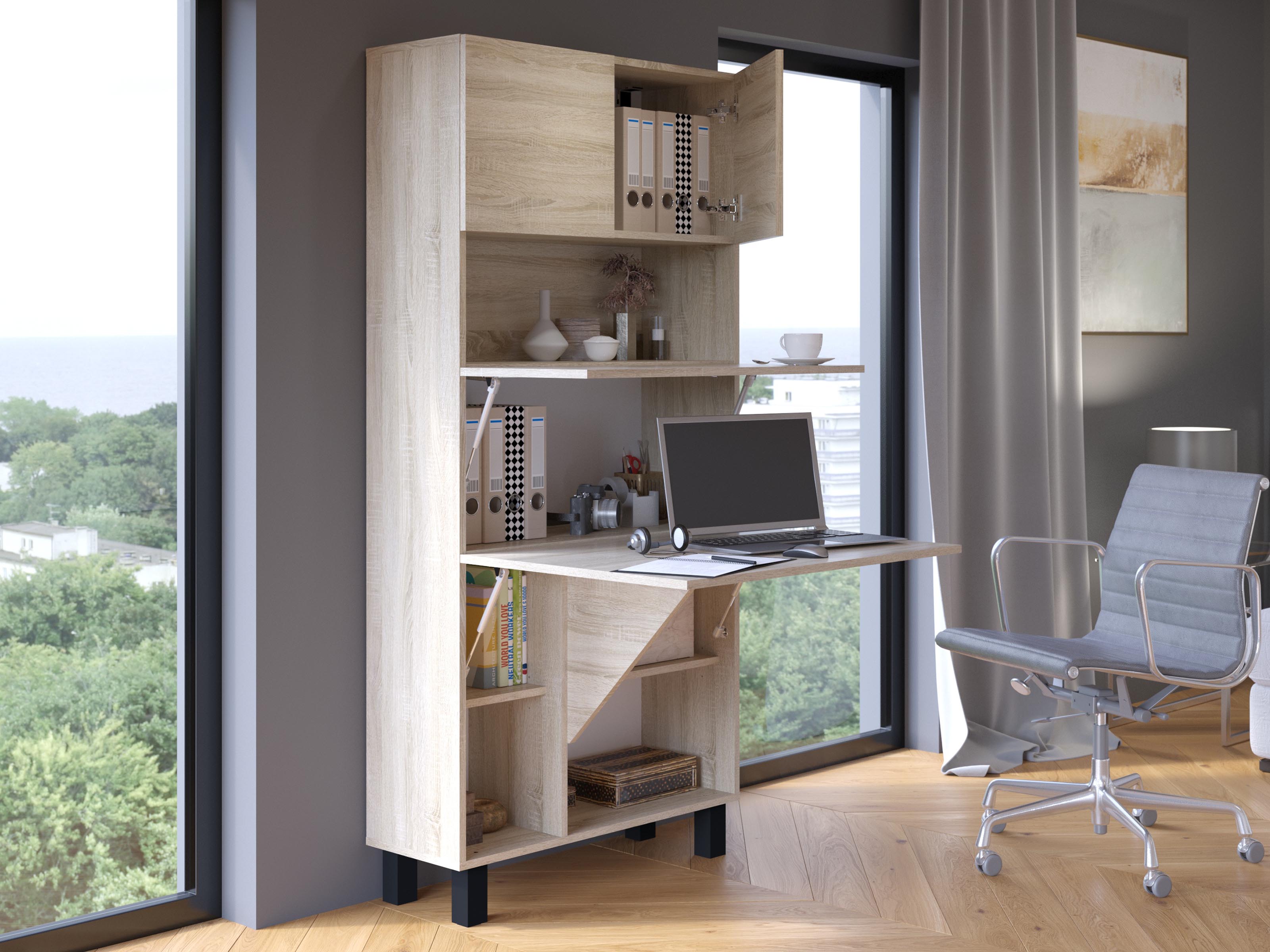 Armoire bureau HOMELA 4 portes chêne sonoma