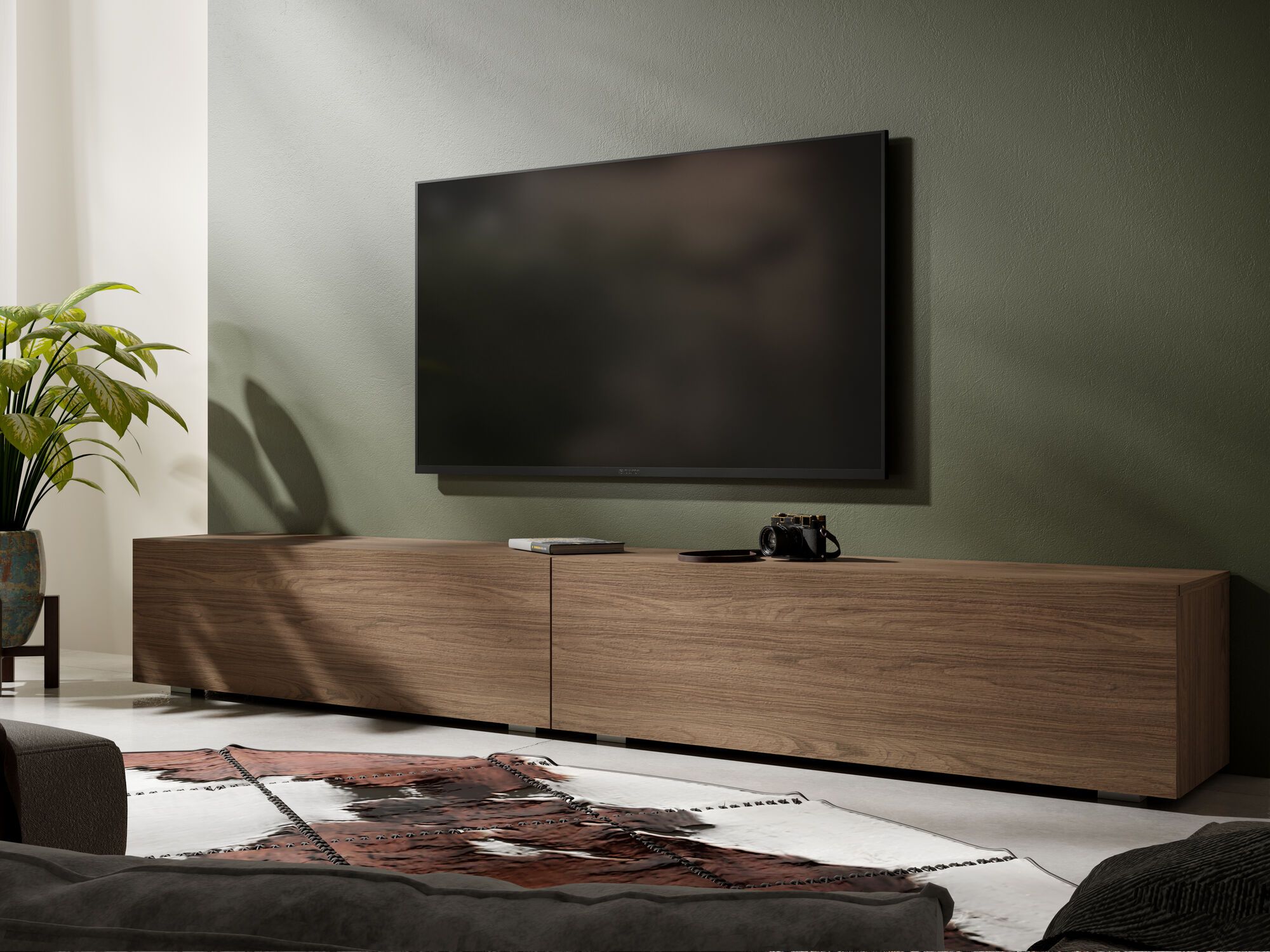 Meuble tv-hifi KINGSTON 2 portes battantes 210 cm noyer