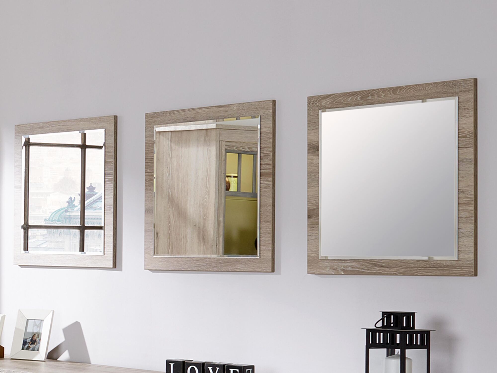 Lot de 3 miroirs YORKO chêne cristal clair