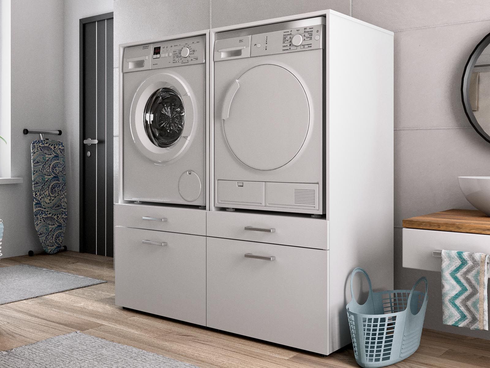 Meuble WASHING 2 machines côte à côte blanc