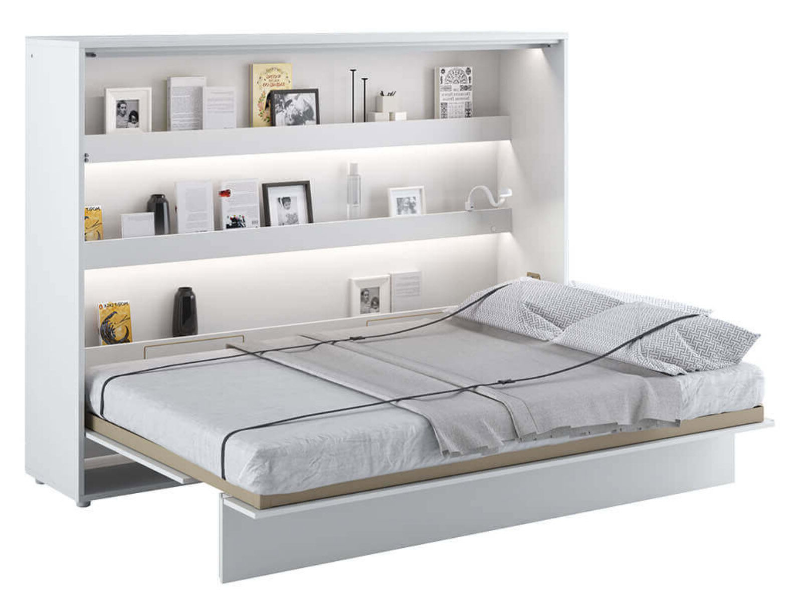 Lit mural escamotable CONCEPTION PRO 140x200 cm blanc/blanc brillant (horizontal) avec matelas