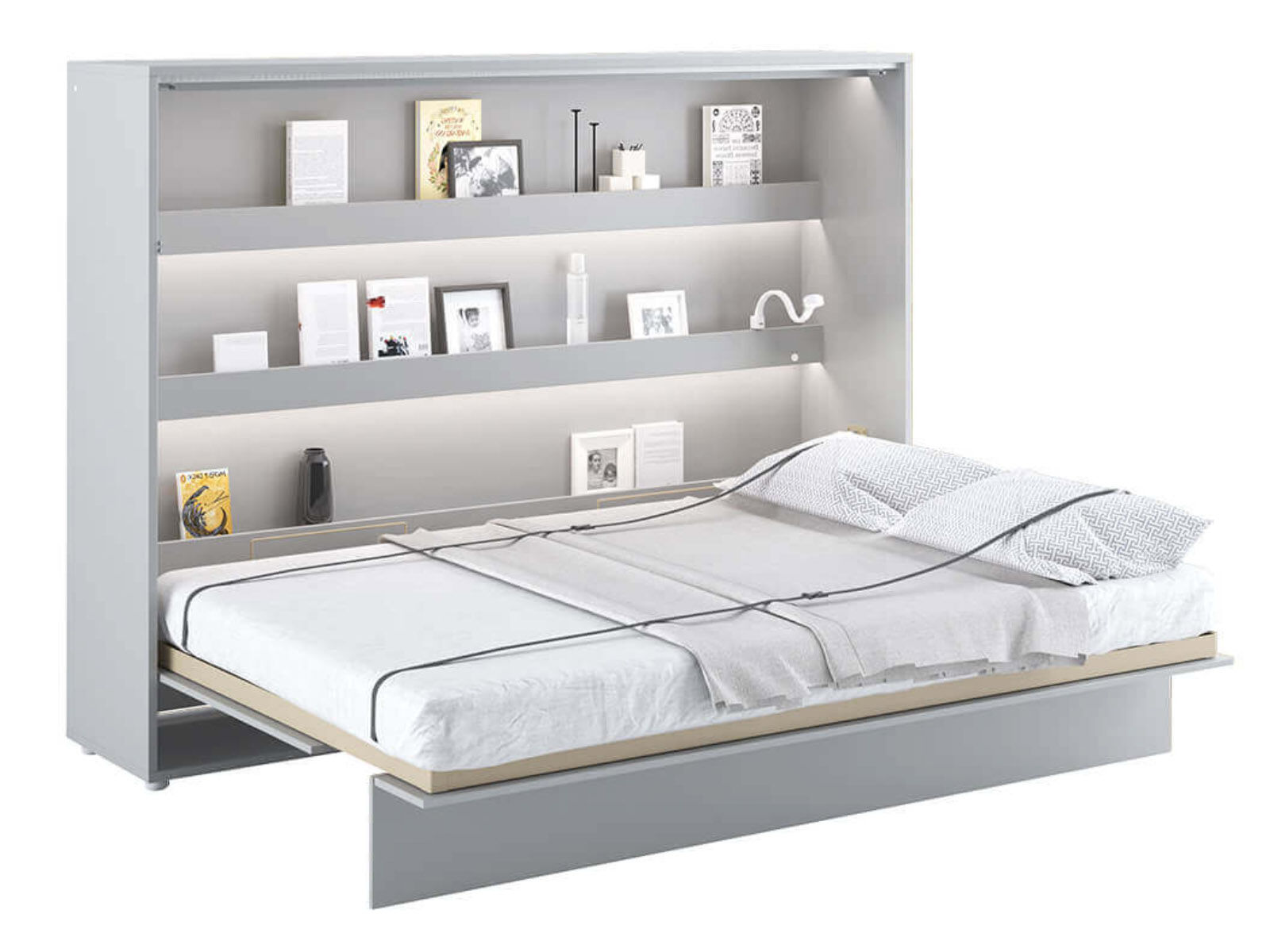 Lit mural escamotable CONCEPTION PRO 140x200 cm gris mat (horizontal) avec matelas
