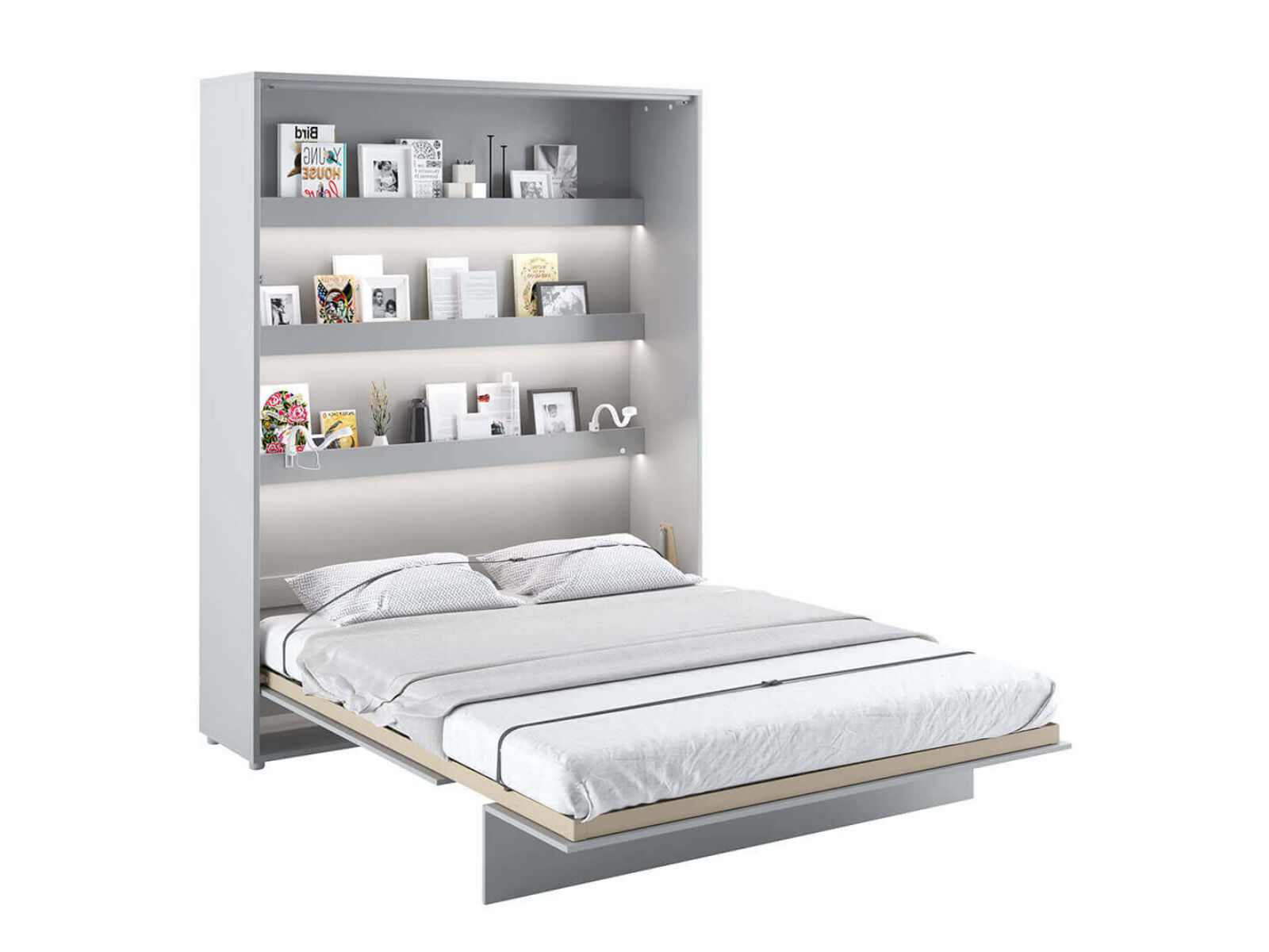 Lit mural escamotable CONCEPTION PRO 160x200 cm gris mat (vertical) avec matelas