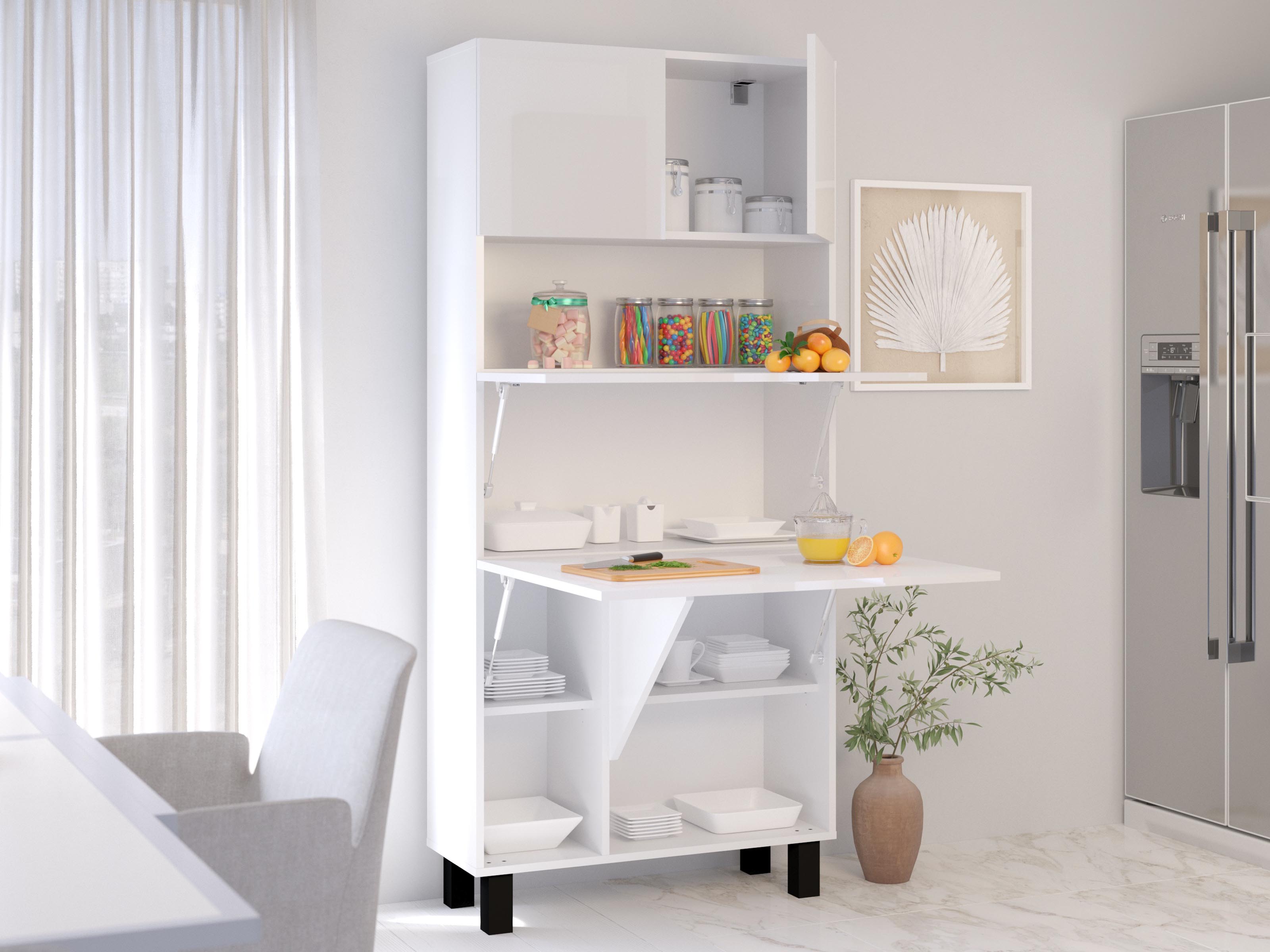 Armoire bureau HOMELA 4 portes blanc/blanc brillant