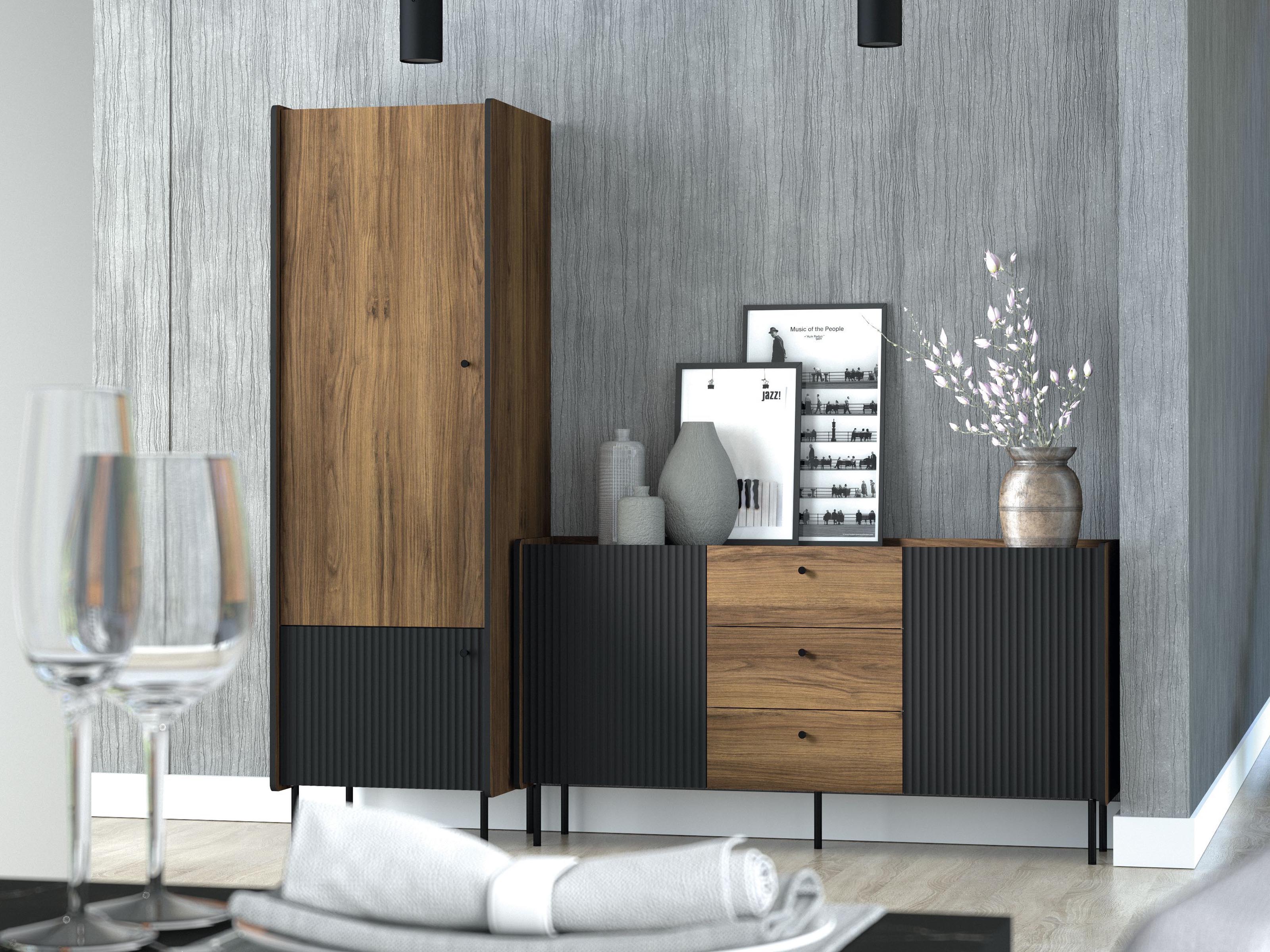 Colonne PRESTIGIA 2 portes noir/noix warmia