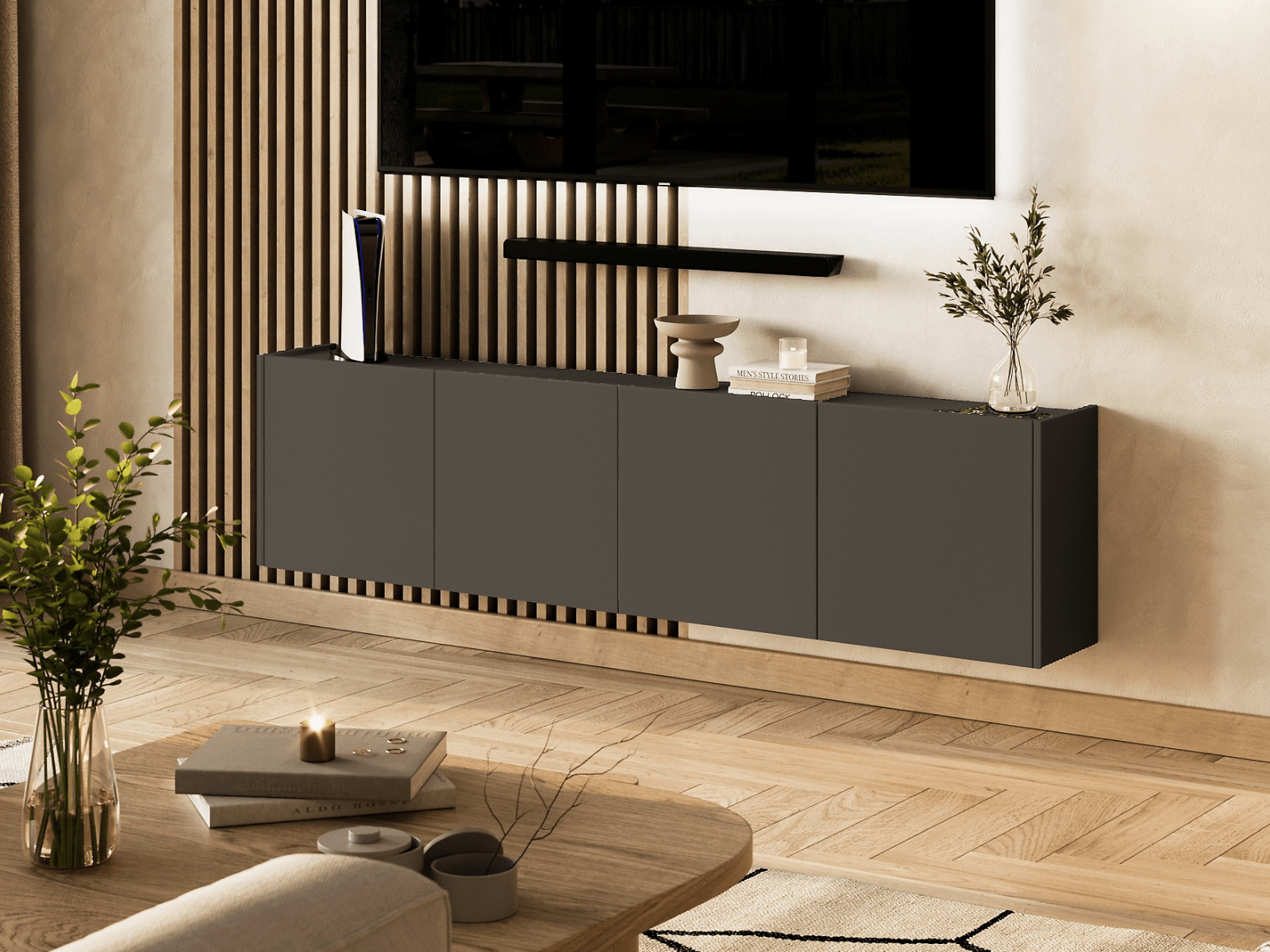 Meuble tv-hifi SOLIS 4 portes graphite