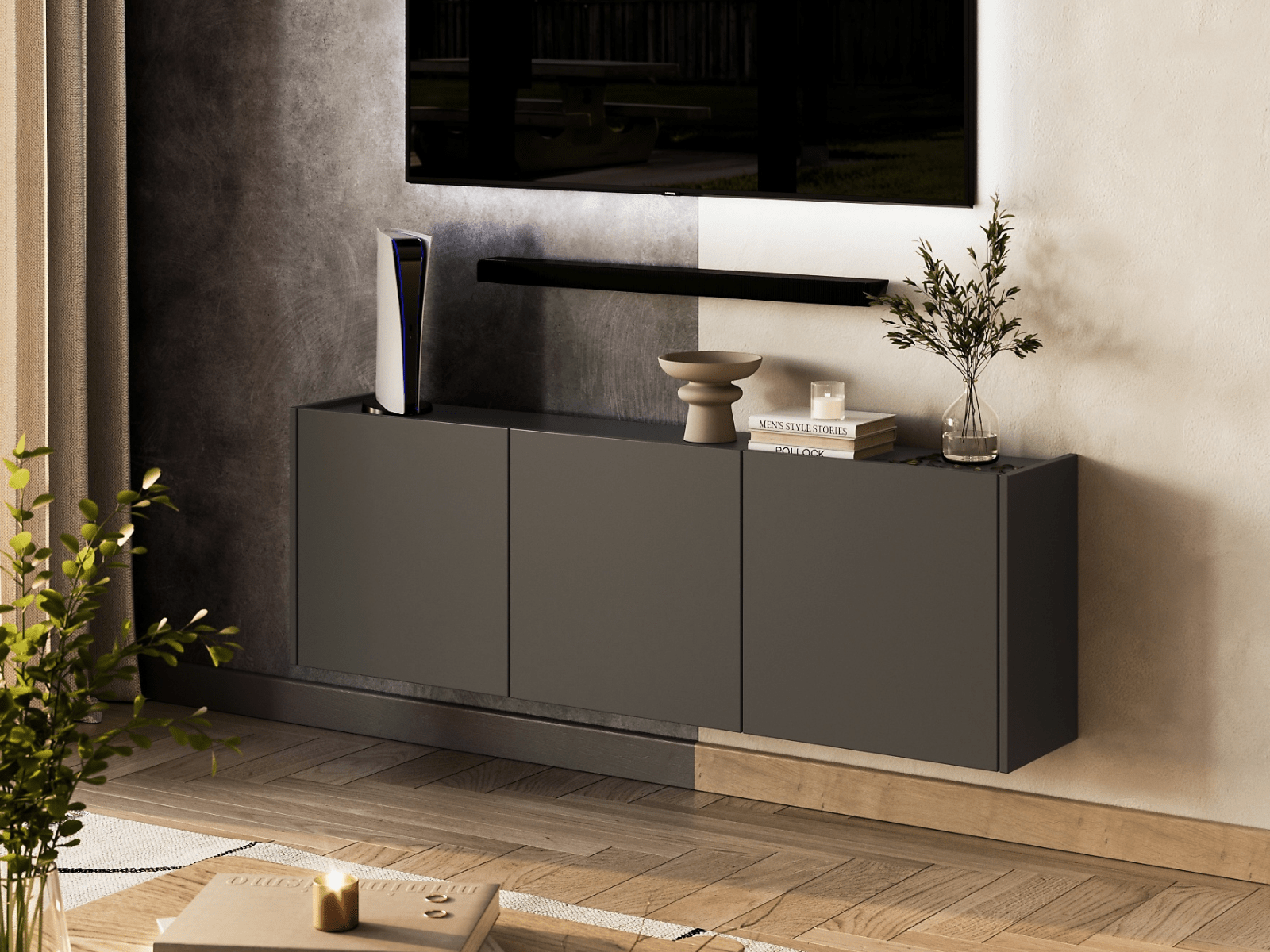 Meuble tv-hifi URBANO 3 portes graphite