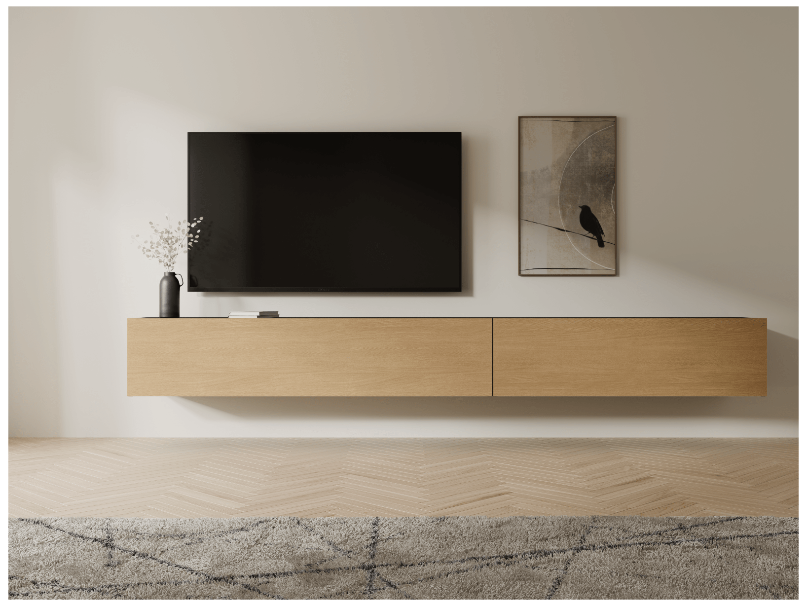 Meuble tv-hifi KINGSTON 2 portes battantes 245 cm chêne noir/chêne