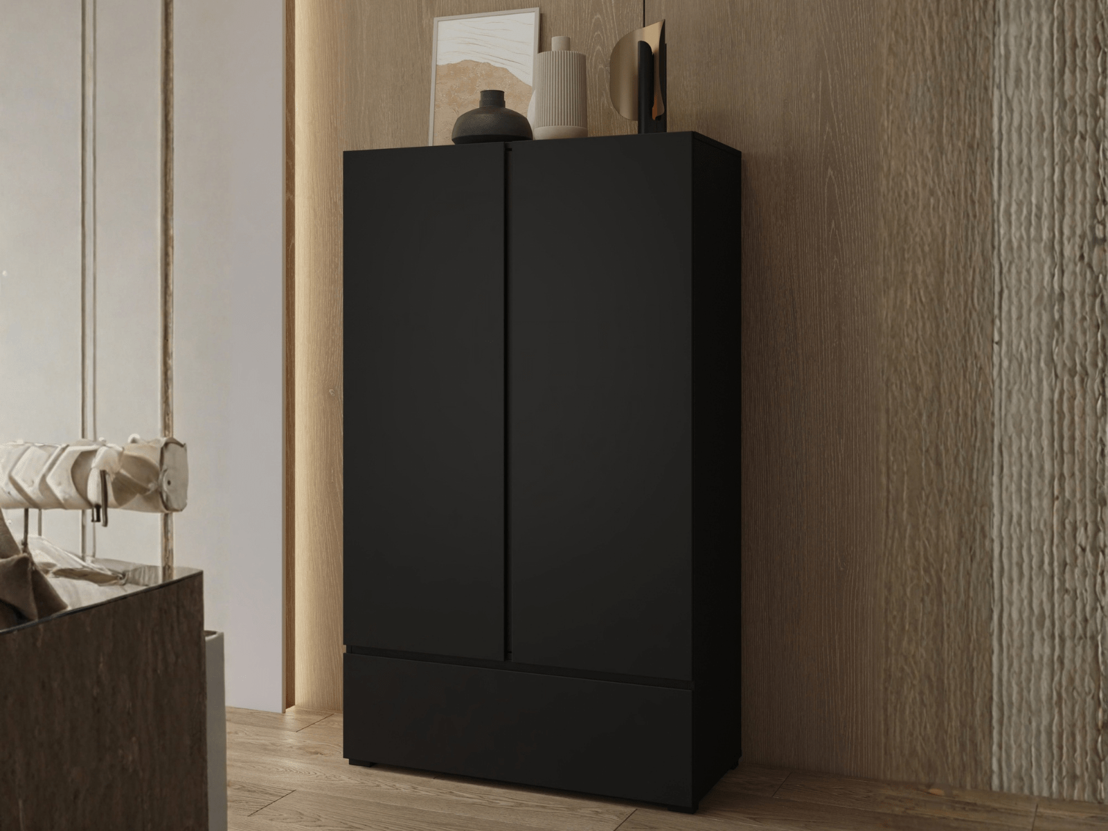 Commode ASYMI 2 portes 1 tiroir noir