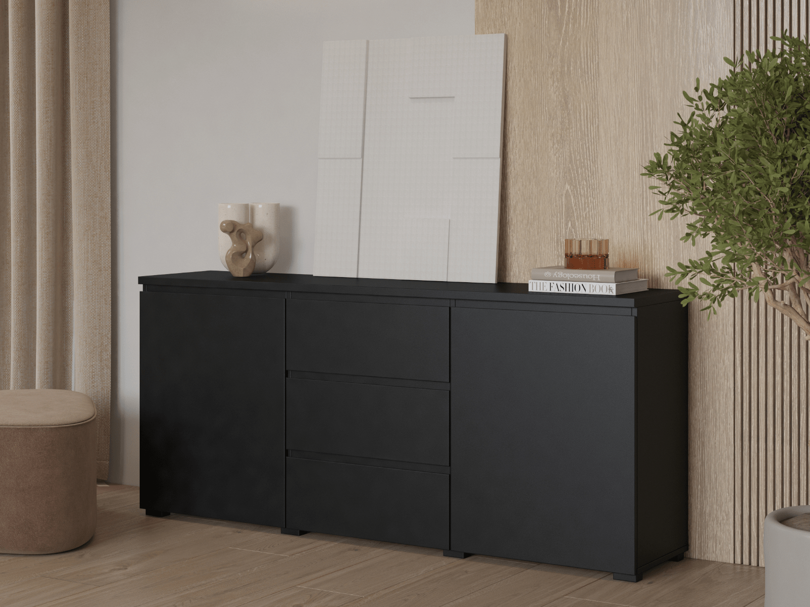 Buffet/bahut MODOK 2 portes 3 tiroirs noir