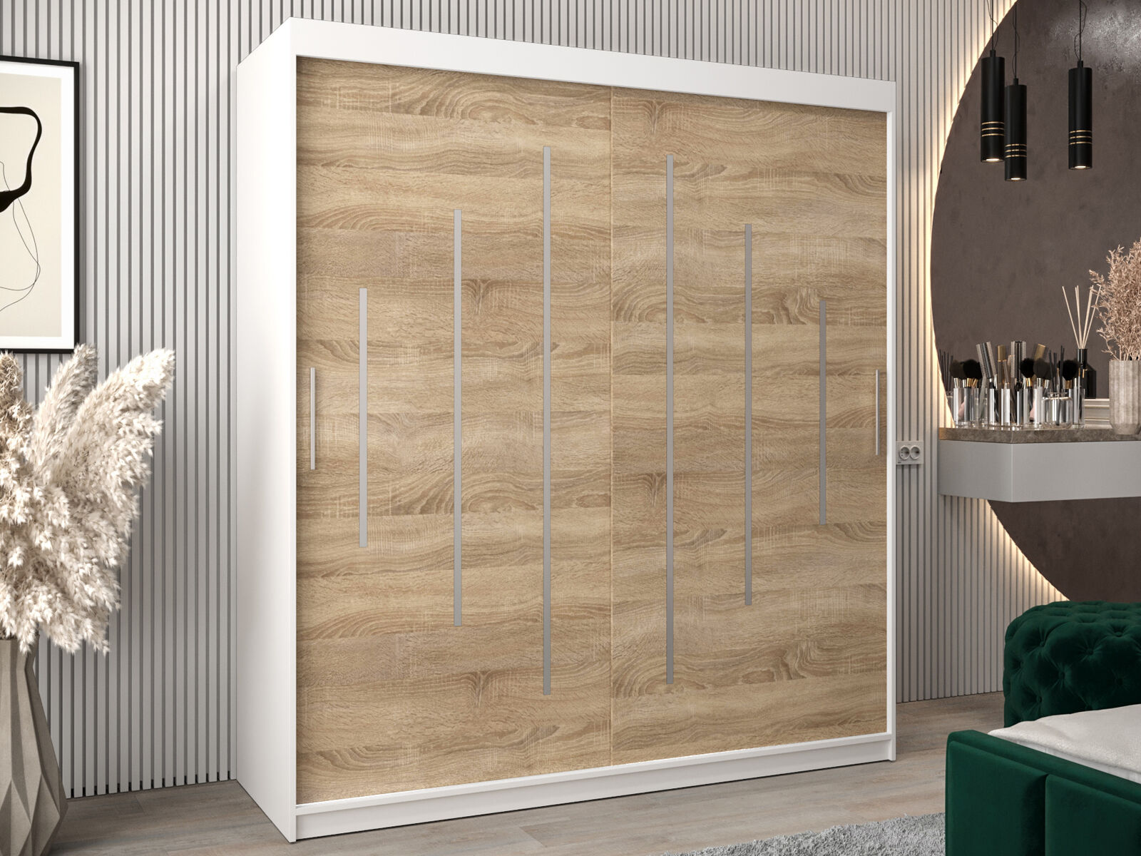 Armoire YORKNEW 2 portes coulissantes 180 cm blanc/sonoma