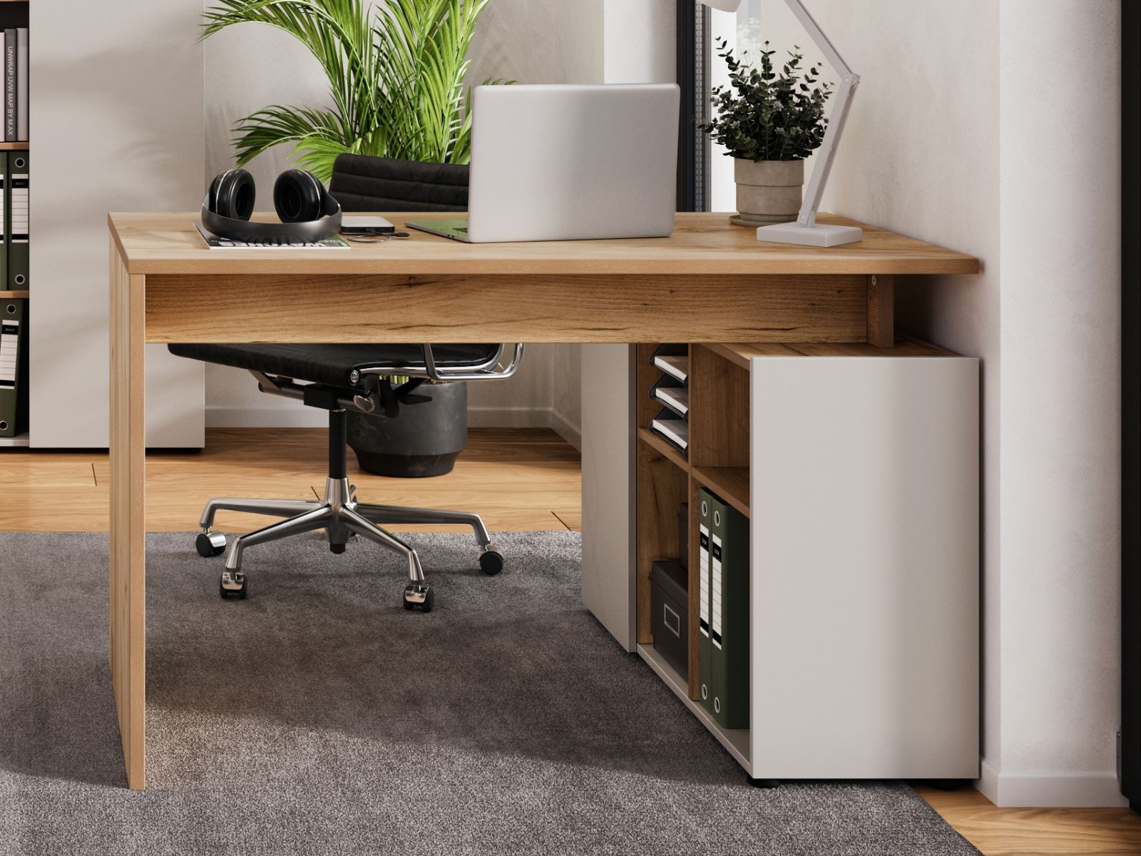 Bureau d'angle ADRIANO 1 porte cachemire/chêne navarra