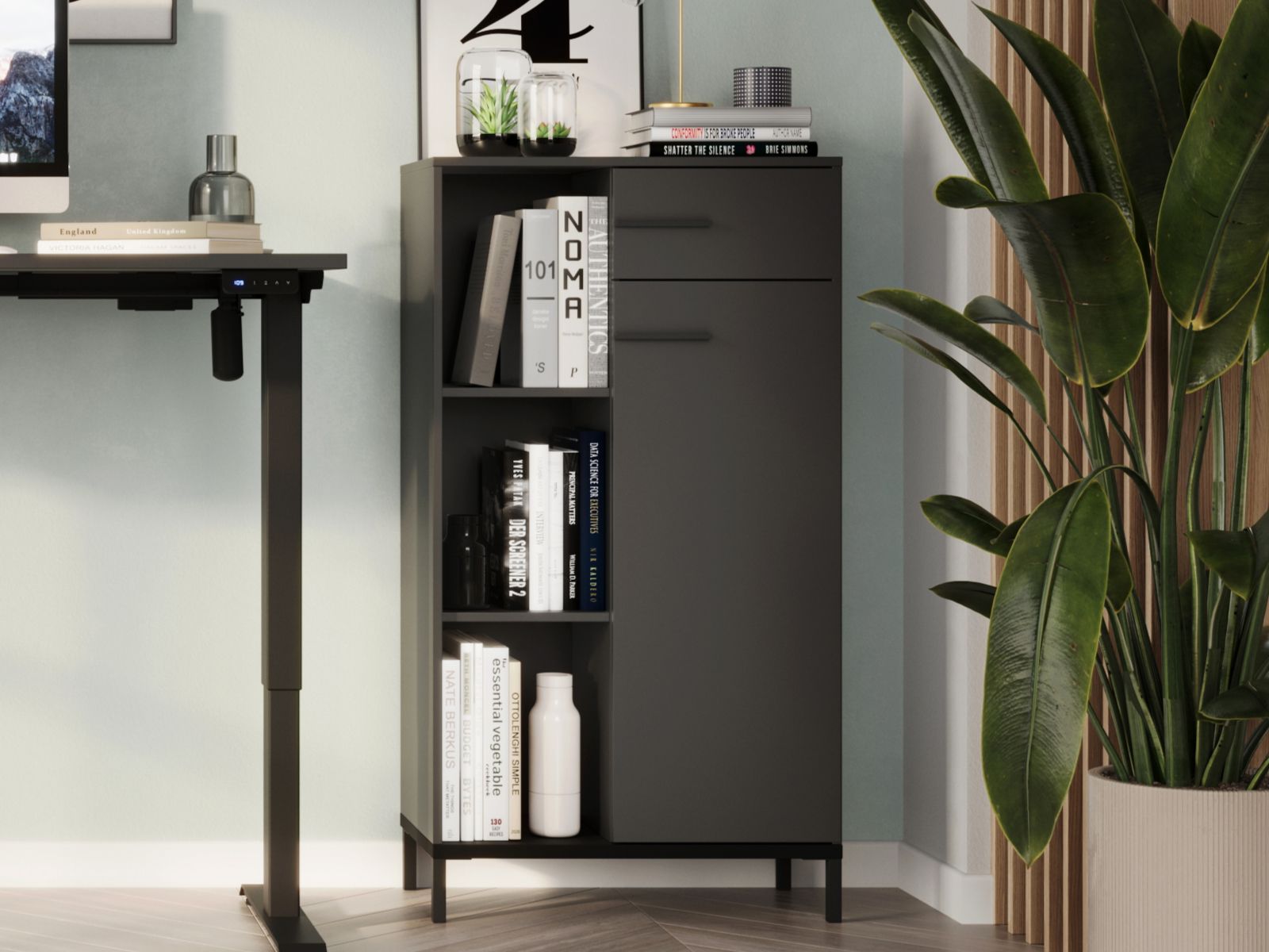 Armoire POLYGON 1 porte 1 tiroir graphite