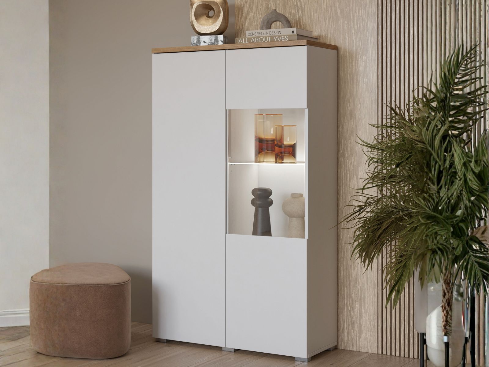 Vitrine MODOK 2 portes blanc/chêne mauvella