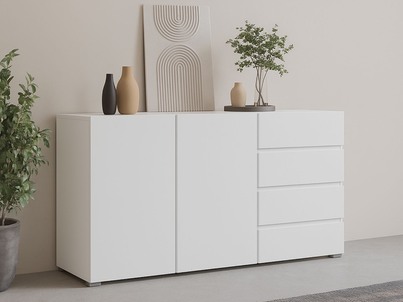 Buffet/bahut ASYMI 2 portes 4 tiroirs blanc
