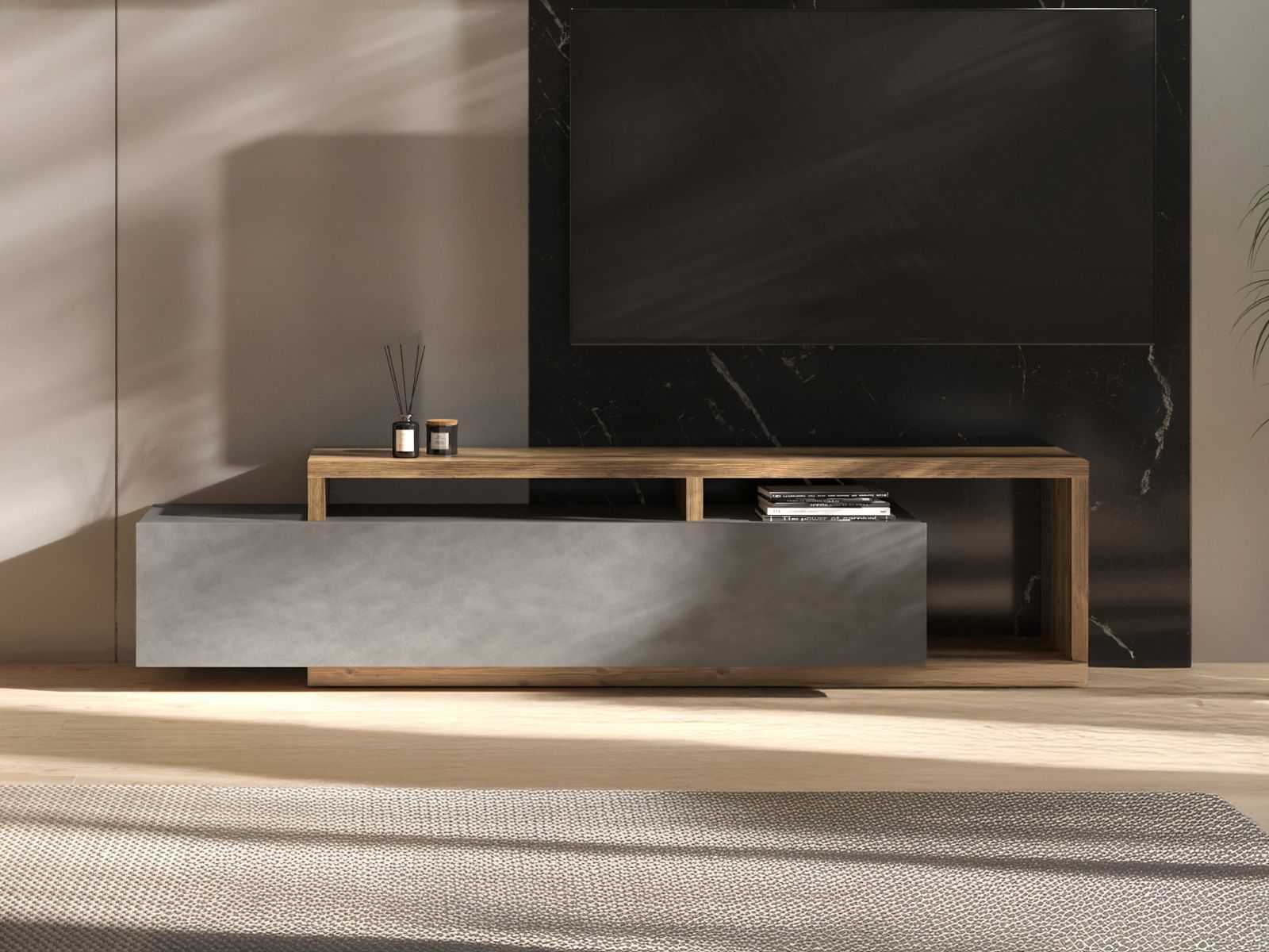 Meuble tv-hifi BOTSWANA 2 tiroirs matera/chêne appenzeller