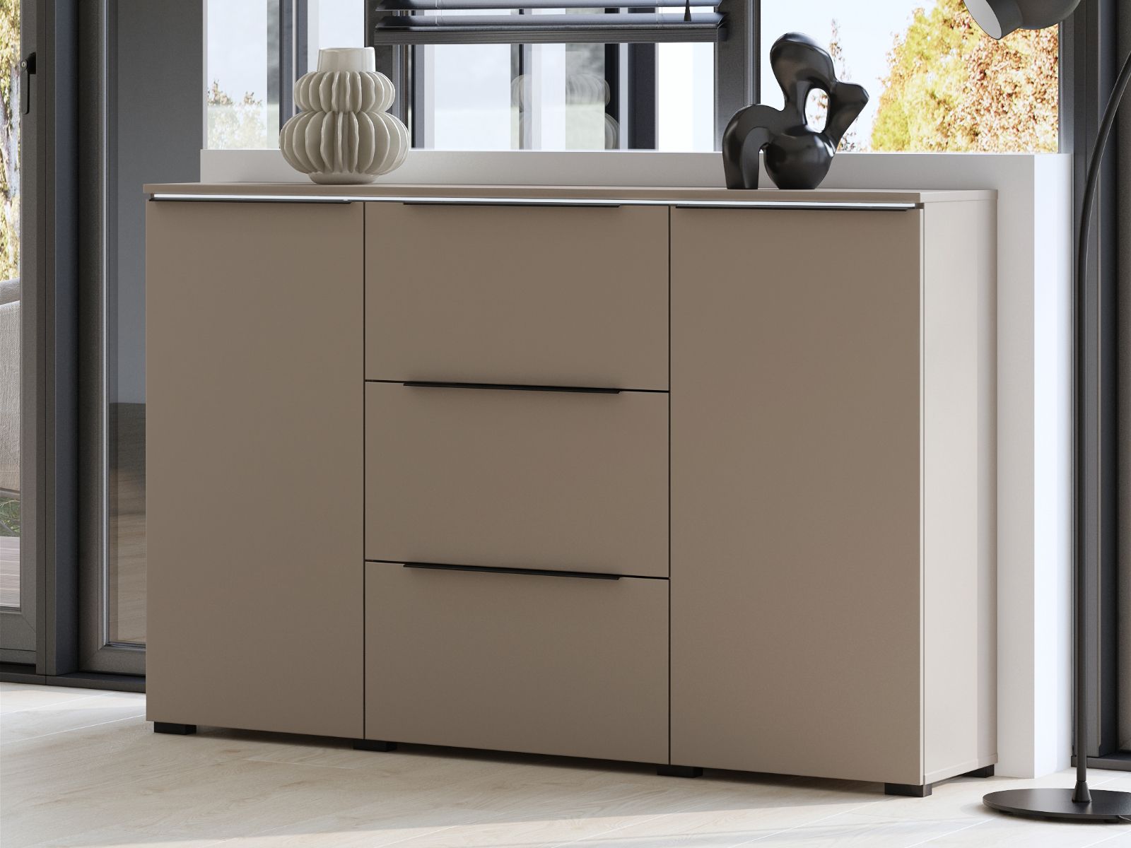 Buffet/bahut TANAMALO 2 portes 3 tiroirs cachemire