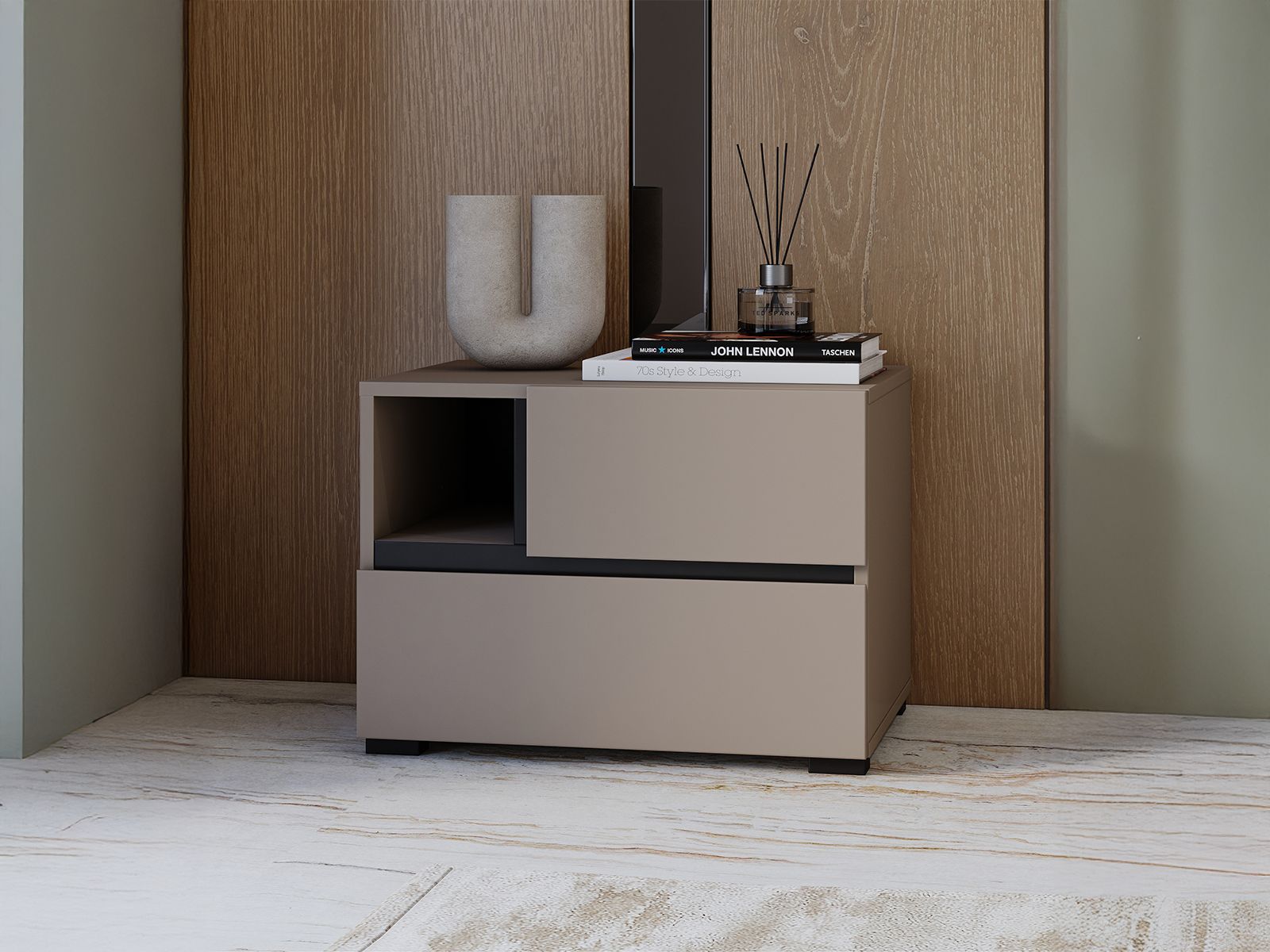 Chevet CROSSAIR 2 tiroirs taupe