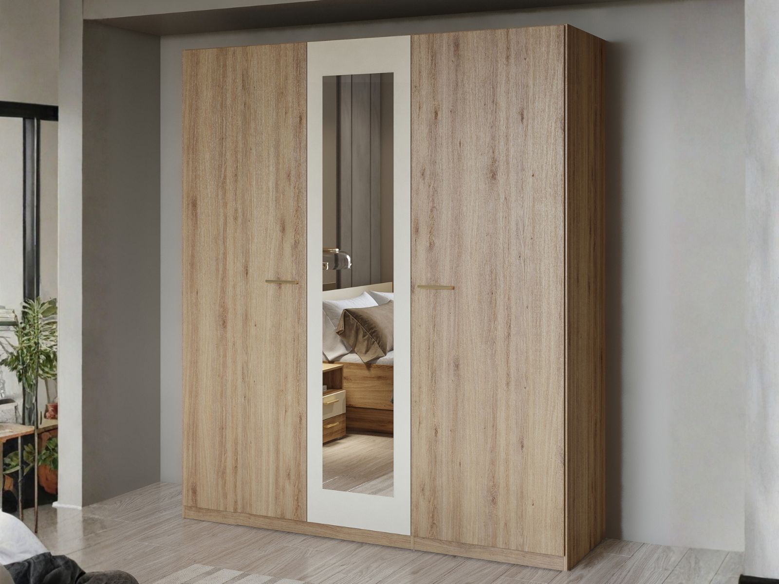 Armoire VERTIGO 3 portes chêne sauvage avec miroir