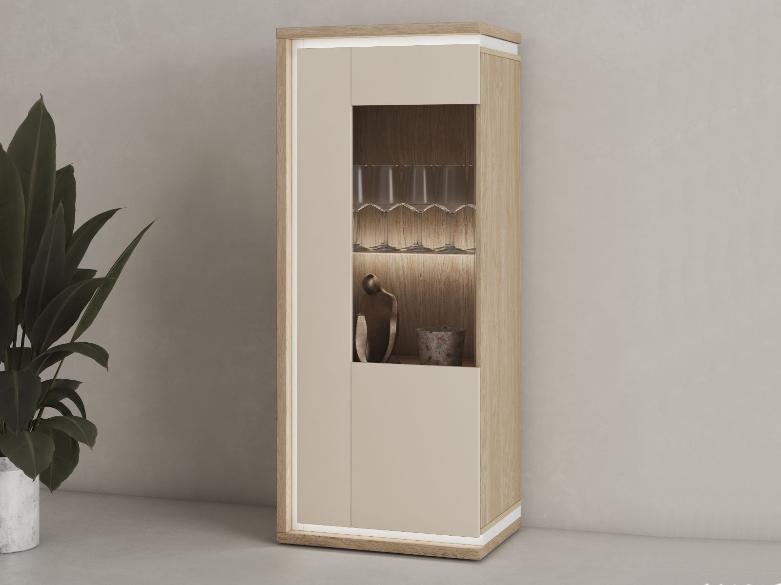 Vitrine DOLCE 1 porte 135 cm cachemire/chêne