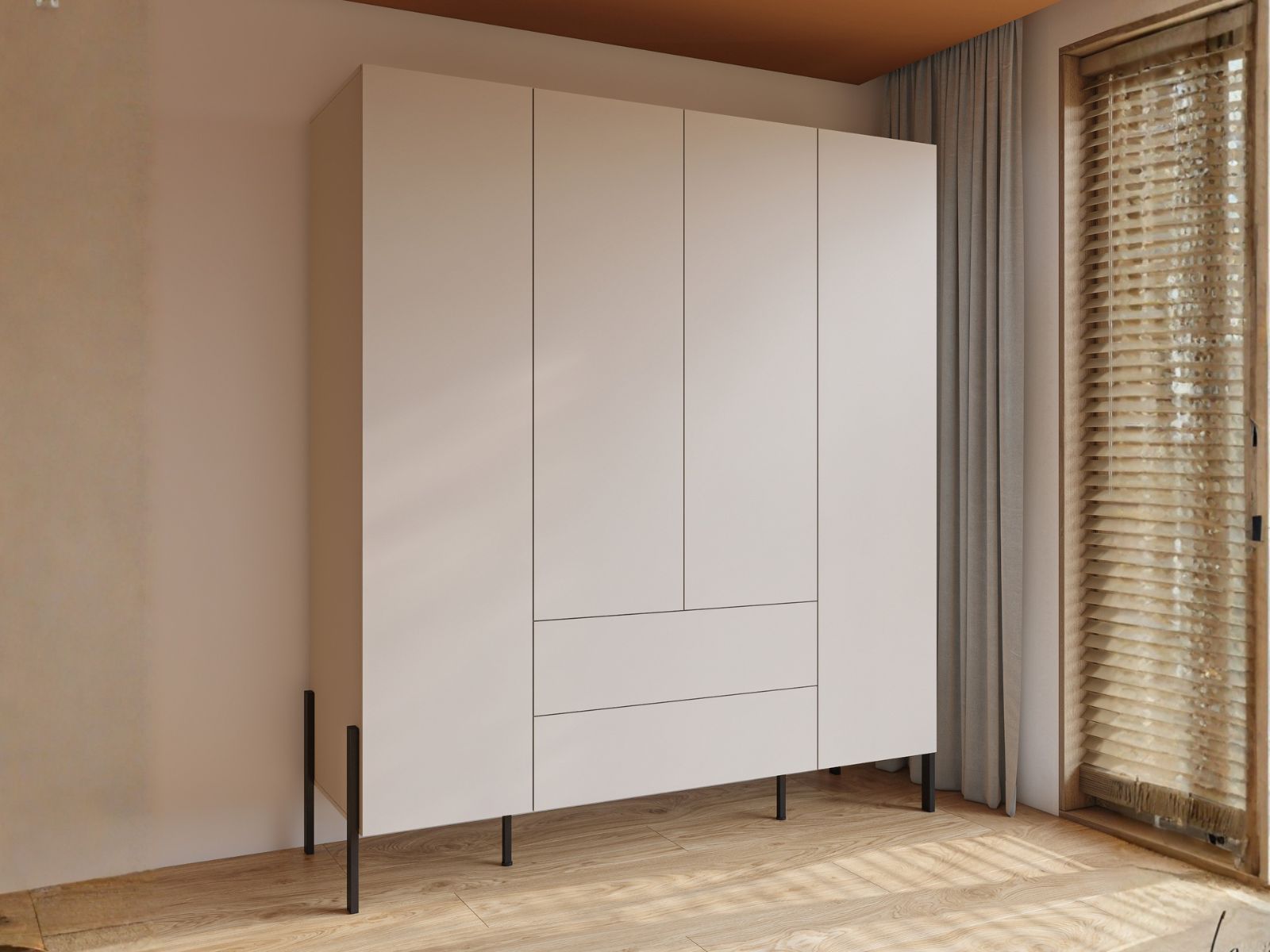 Armoire JUKAMI 4 portes 2 tiroirs cachemire