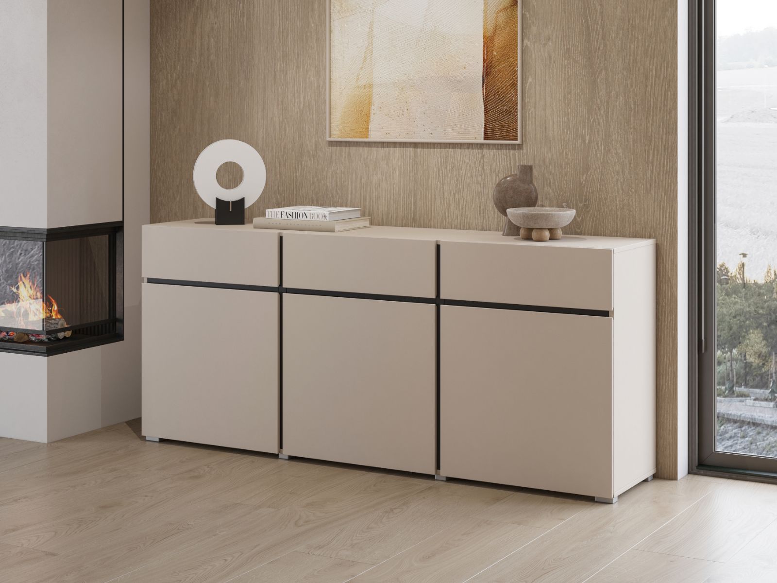 Buffet/bahut CROSSAIR 3 portes 3 tiroirs cachemire