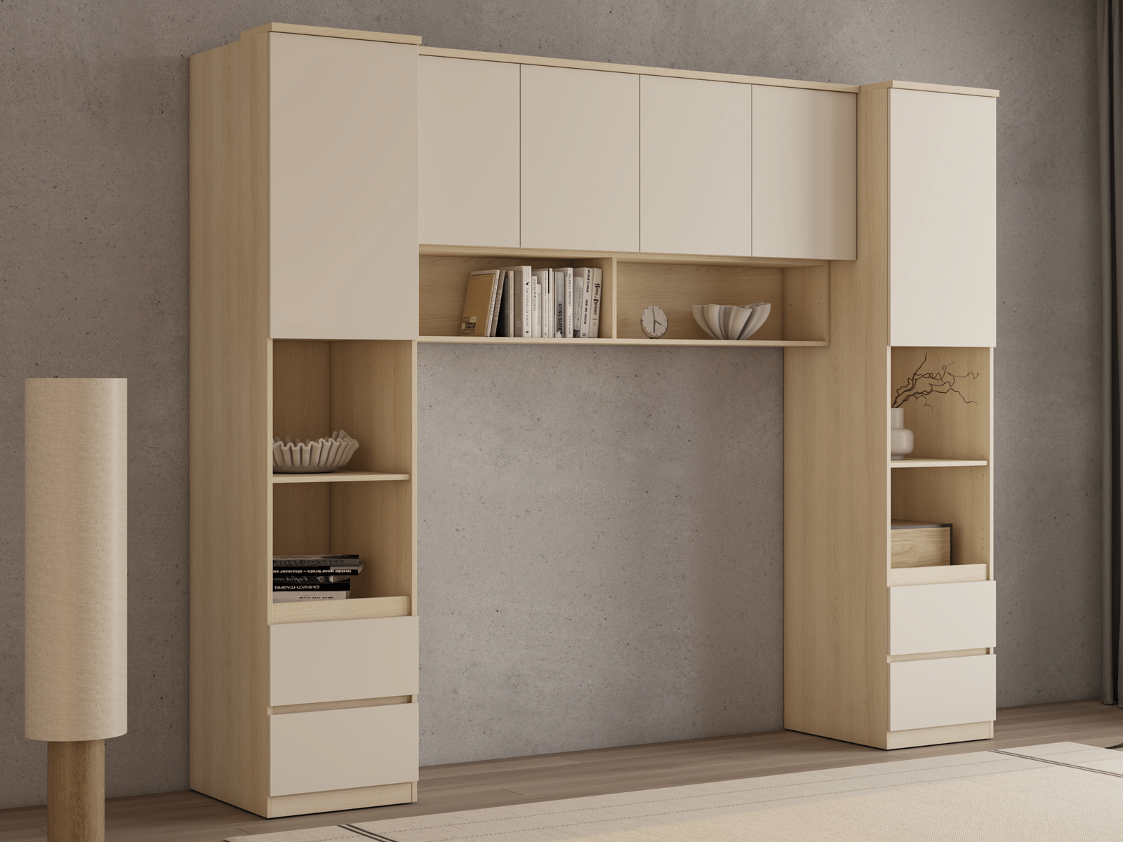 Pont de lit THEODORA 160 cm chêne lindberg/sable semi-ouvert