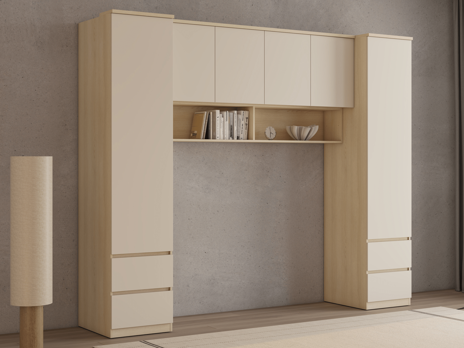 Pont de lit THEODORA 160 cm chêne lindberg/sable fermé