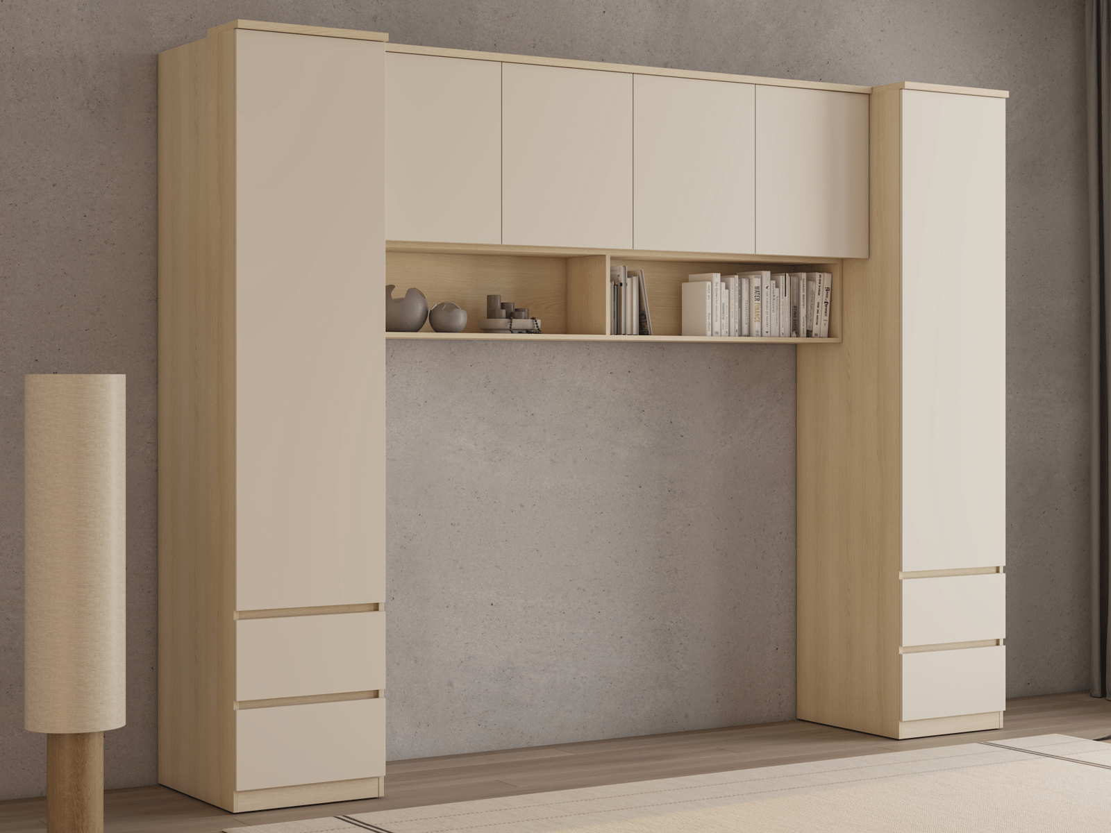 Pont de lit THEODORA 180 cm chêne lindberg/sable fermé