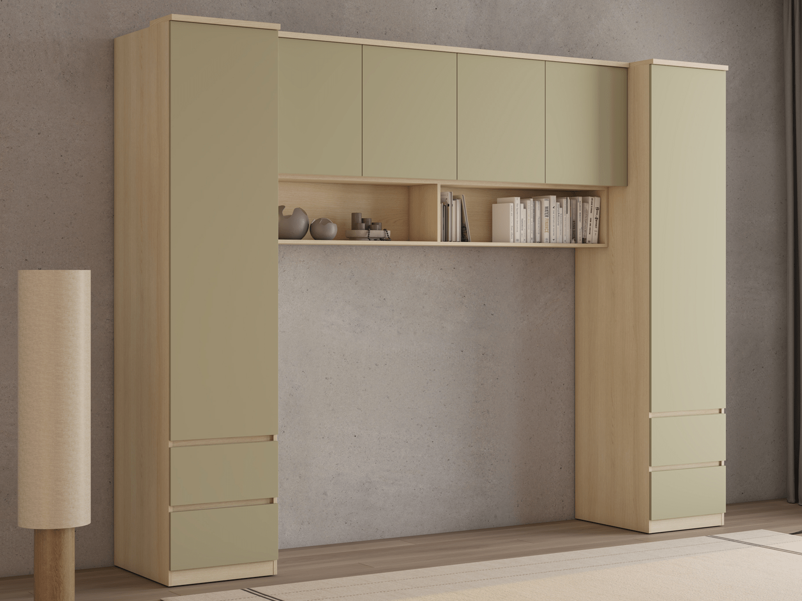 Pont de lit THEODORA 180 cm chêne lindberg/vert eucalyptus fermé