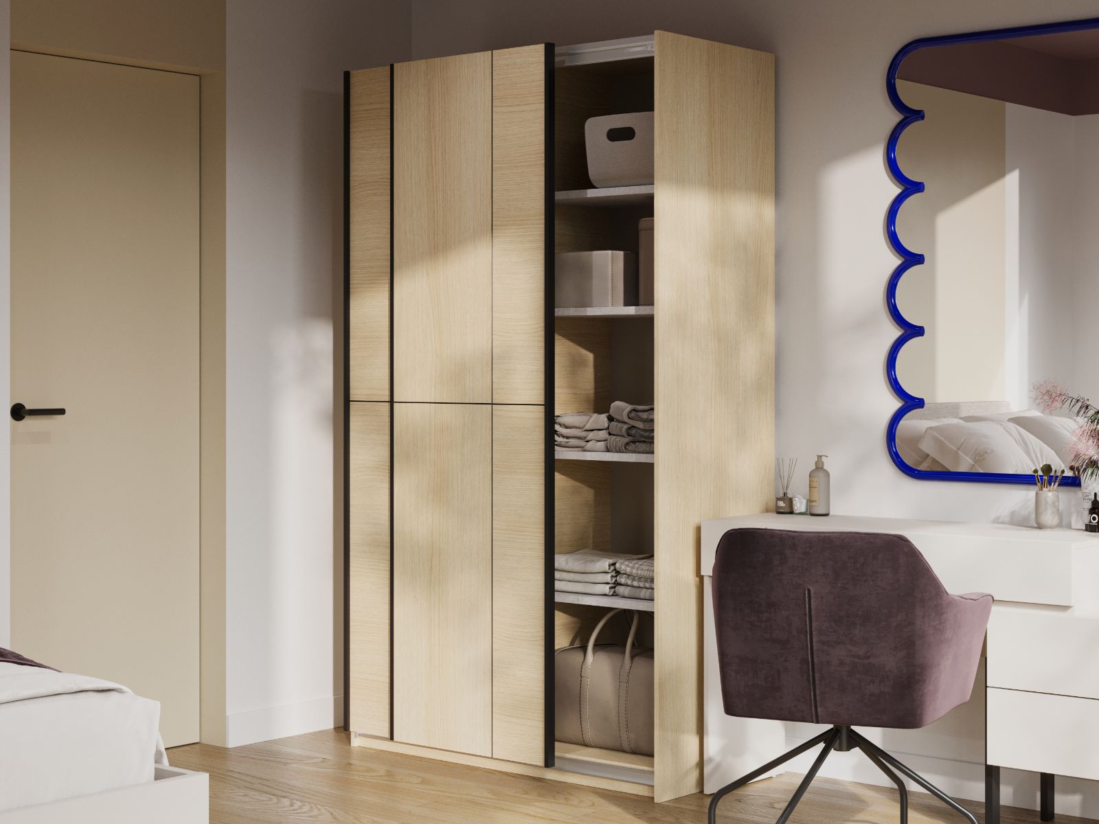 Armoire CUBER 2 portes coulissantes chêne lindberg